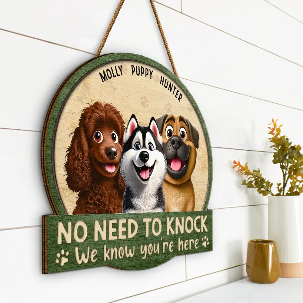 No Need To Knock 3D Effect Pets - Personalized Custom Shaped Wood Sign - Image 2