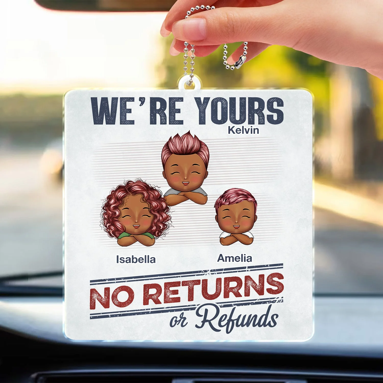 No Returns Or Refunds Chibi Grandkids - Funny Gift For Dad, Mom, Grandma, Grandpa - Personalized Acrylic Car Hanger - Image 3