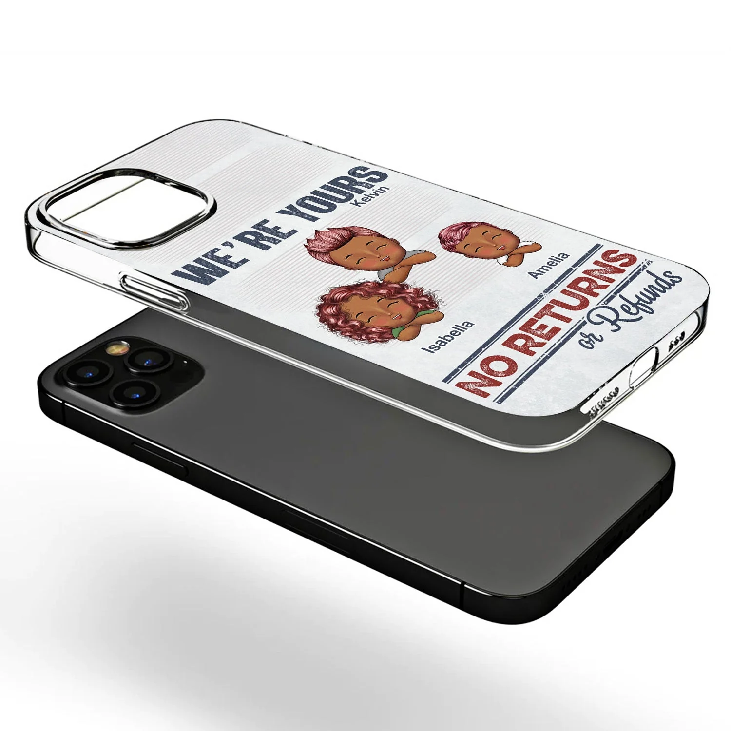 No Returns Or Refunds Chibi Grandkids - Funny Gift For Dad, Mom, Grandma, Grandpa - Personalized Clear Phone Case - Image 3
