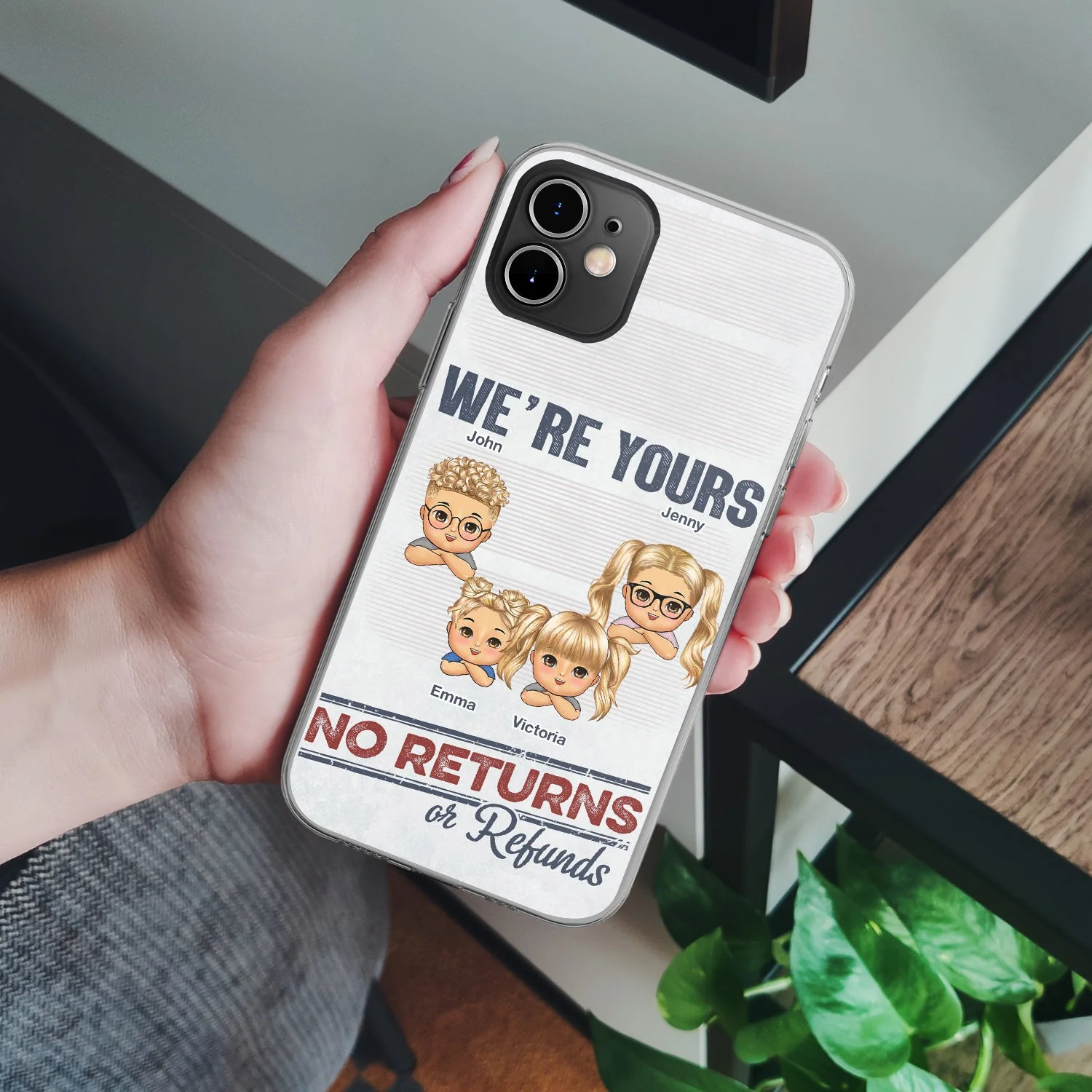 No Returns Or Refunds Chibi Grandkids - Funny Gift For Dad, Mom, Grandma, Grandpa - Personalized Clear Phone Case - Image 4