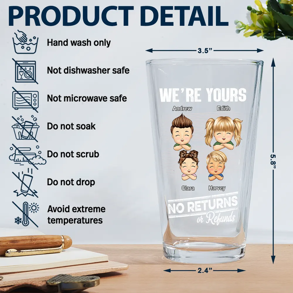 No Returns Or Refunds Chibi Grandkids - Personalized Beer Glass - Image 5