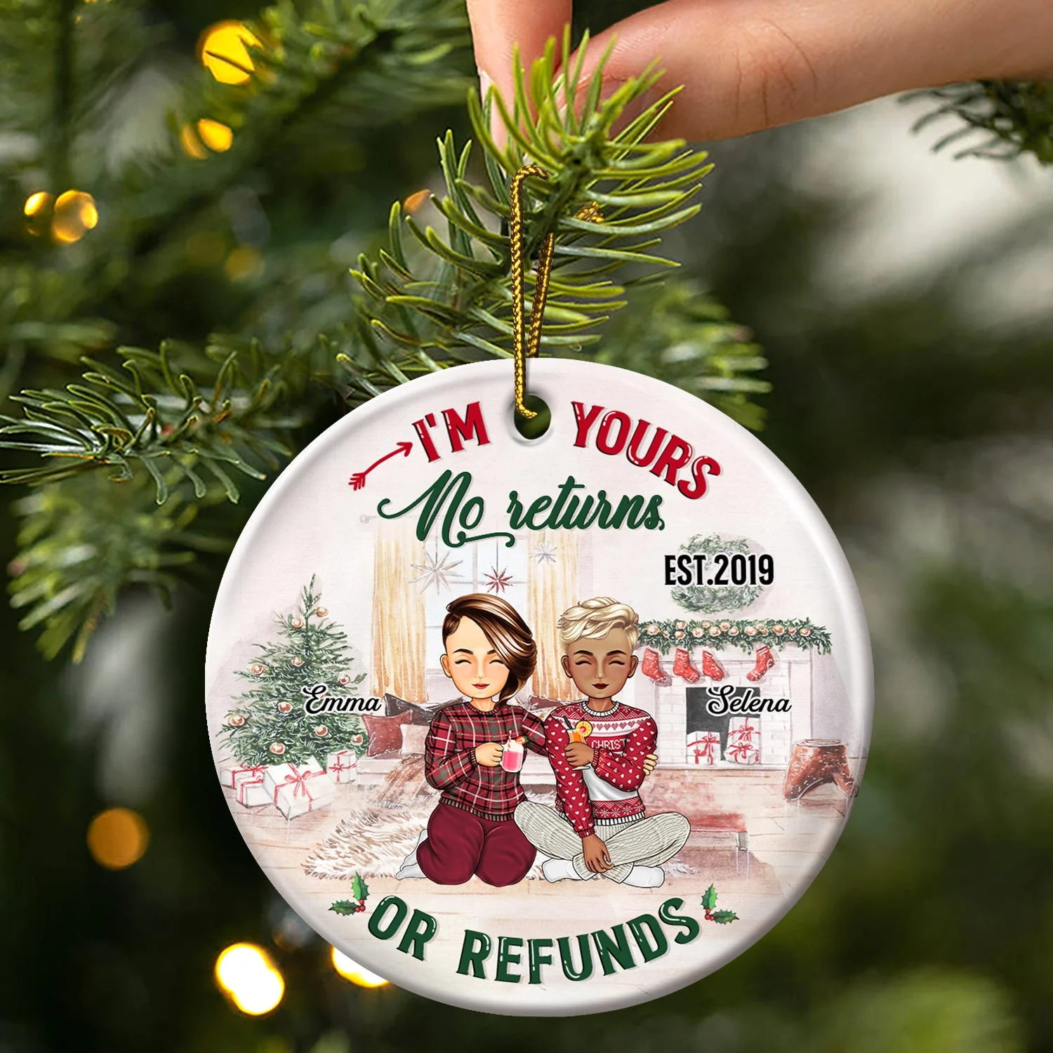 No Returns Or Refunds - Christmas Gift For Couples, Lover, Husband, Wife - Personalized Circle Ceramic Ornament - Image 3