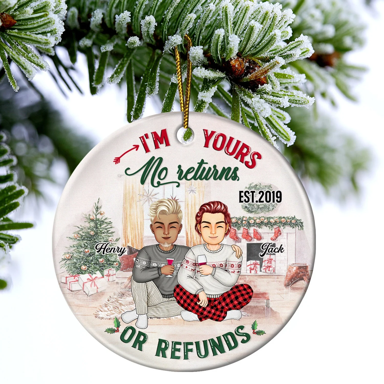 No Returns Or Refunds - Christmas Gift For Couples, Lover, Husband, Wife - Personalized Circle Ceramic Ornament - Image 4