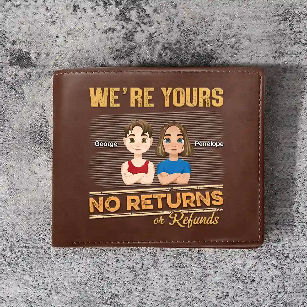 No Returns Or Refunds Flat Art Kids - Personalized Leather Wallet - Image 3