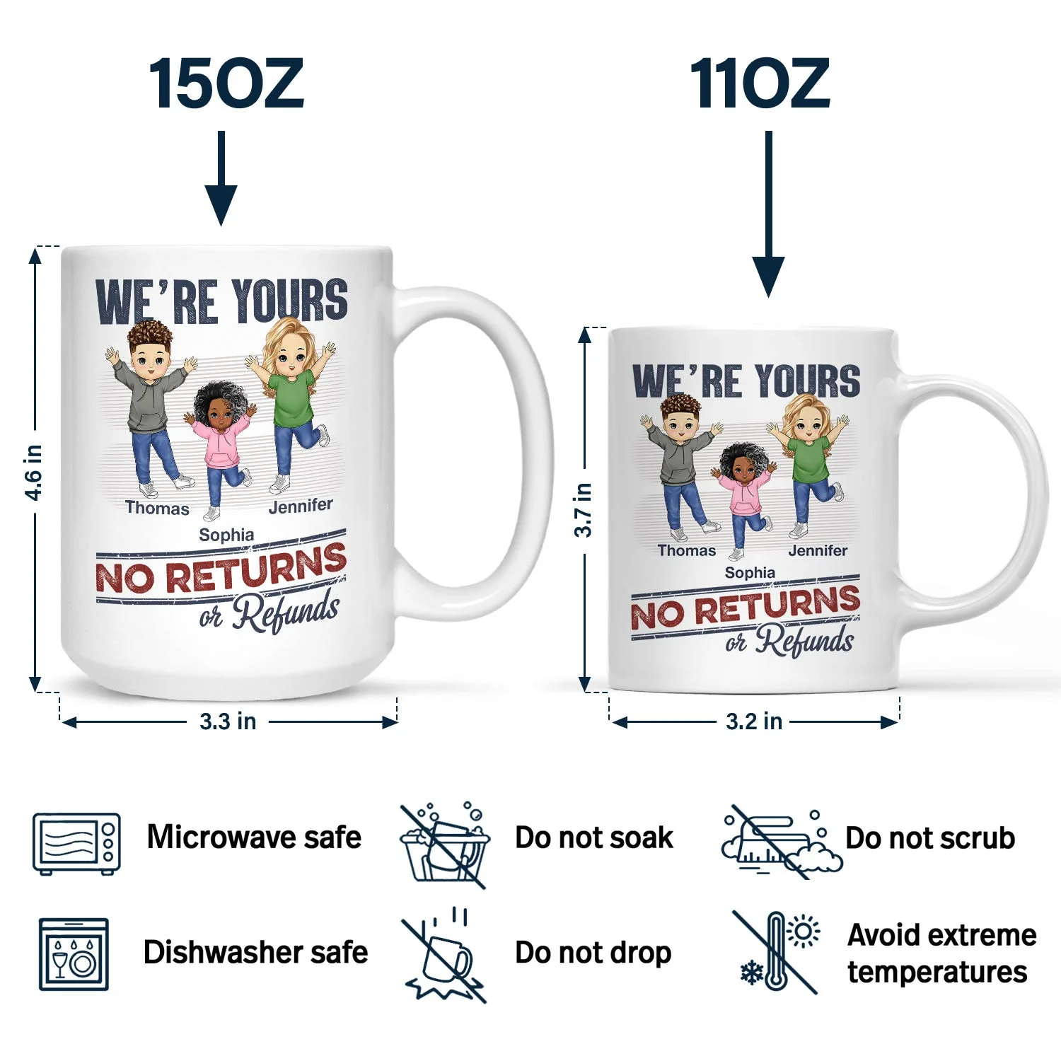 No Returns Or Refunds Funny Chibi Grandkids - Gift For Dad, Mom, Grandma, Grandpa - Personalized Mug - Image 4
