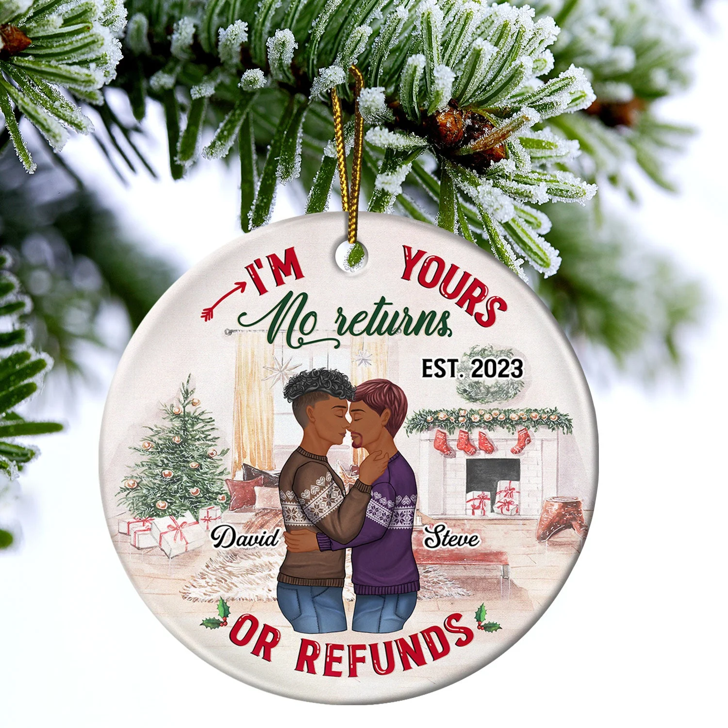 No Returns Or Refunds - Christmas Gift For Couples - Personalized Custom Circle Ceramic Ornament - Image 4