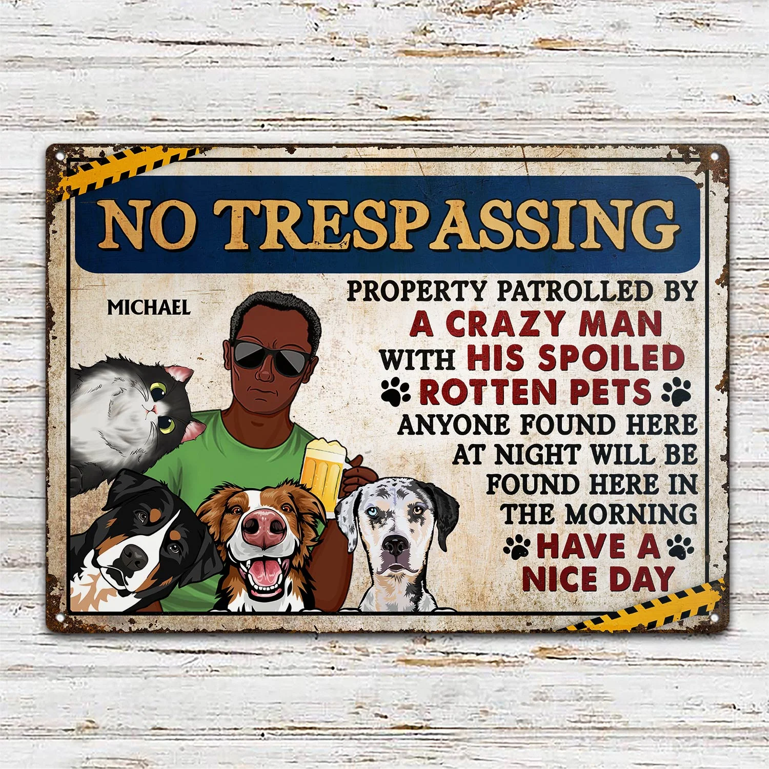No Trespassing Property Patrolled By Crazy Woman - Home Decor, Backyard Decor, Gift For Dog Lovers & Cat Lovers - Personalized Custom Classic Metal Signs - Image 2