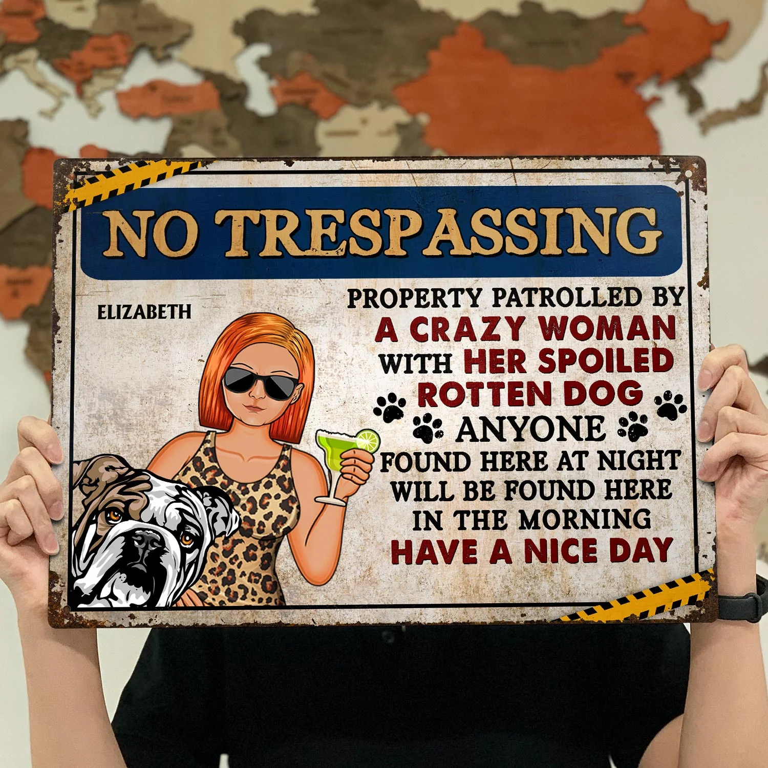 No Trespassing Property Patrolled By Crazy Woman - Home Decor, Backyard Decor, Gift For Dog Lovers & Cat Lovers - Personalized Custom Classic Metal Signs - Image 4