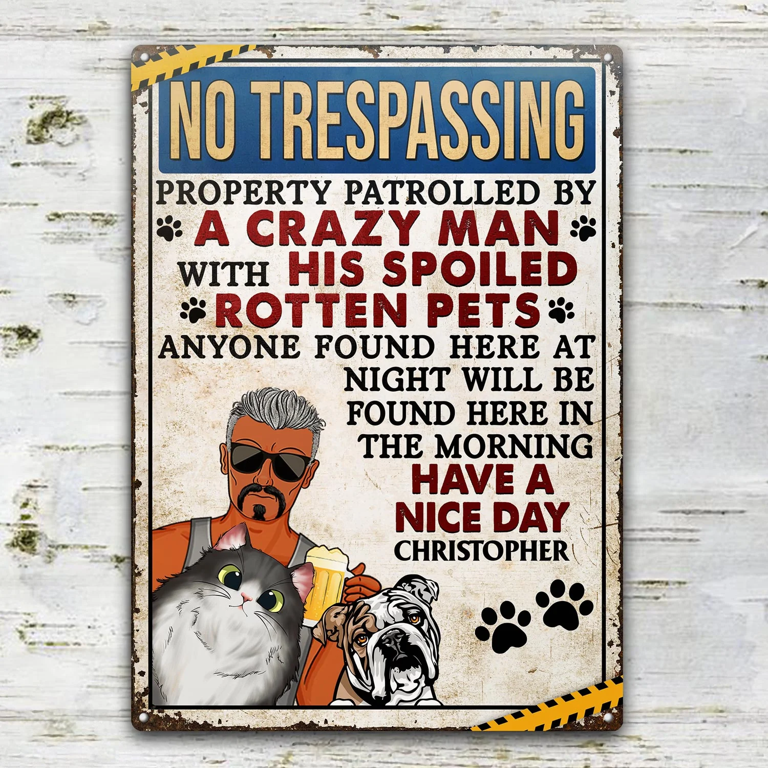 No Trespassing Property Patrolled By Crazy Woman Vertical - Home Decor, Backyard Decor, Gift For Dog Lovers & Cat Lovers - Personalized Custom Classic Metal Signs - Image 2