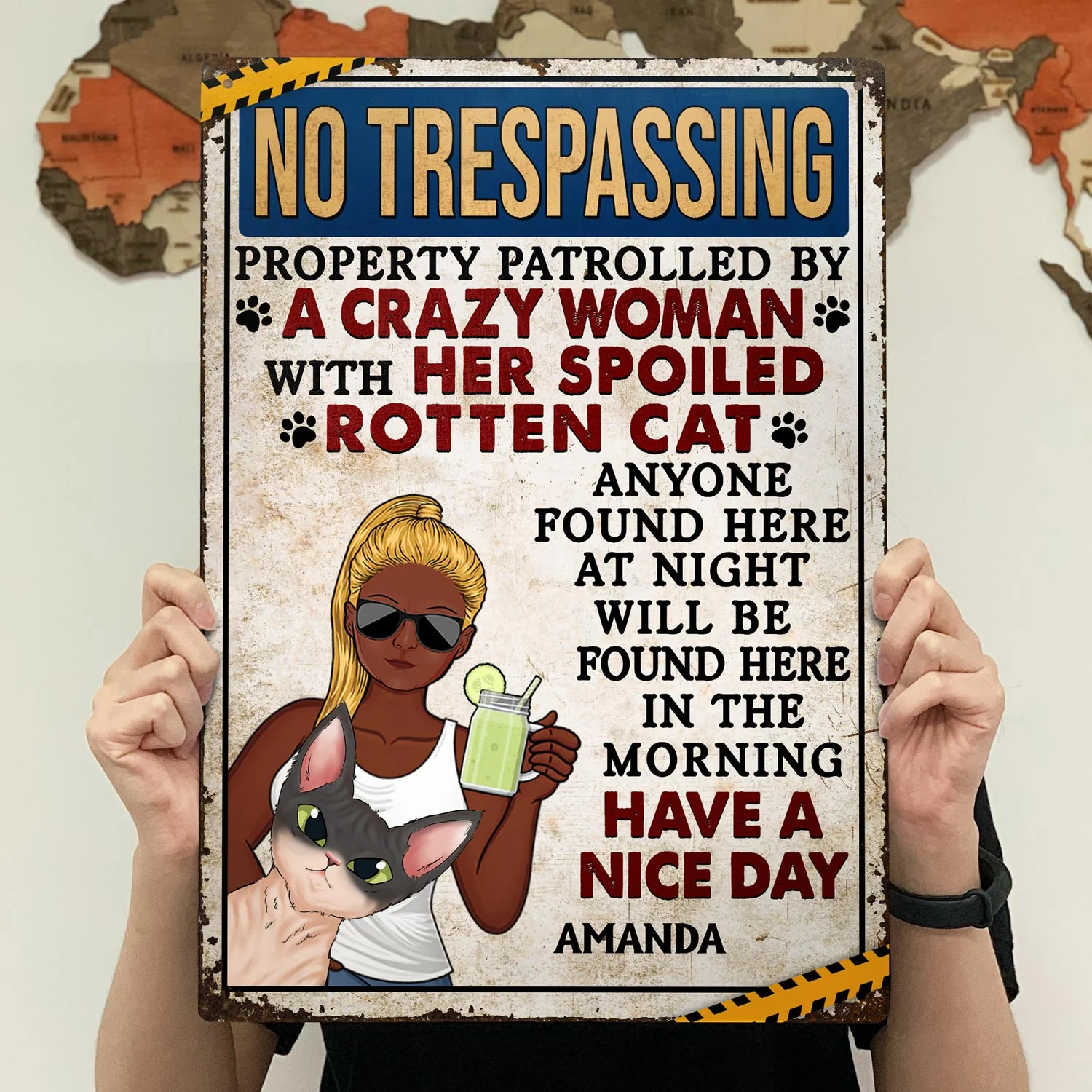 No Trespassing Property Patrolled By Crazy Woman Vertical - Home Decor, Backyard Decor, Gift For Dog Lovers & Cat Lovers - Personalized Custom Classic Metal Signs - Image 4