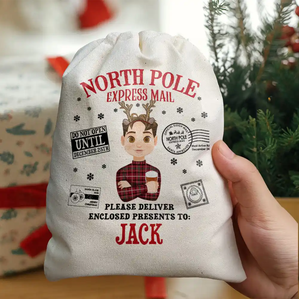 North Pole Santa Sack Cartoon Family - Personalized Favor Bag - Image 5