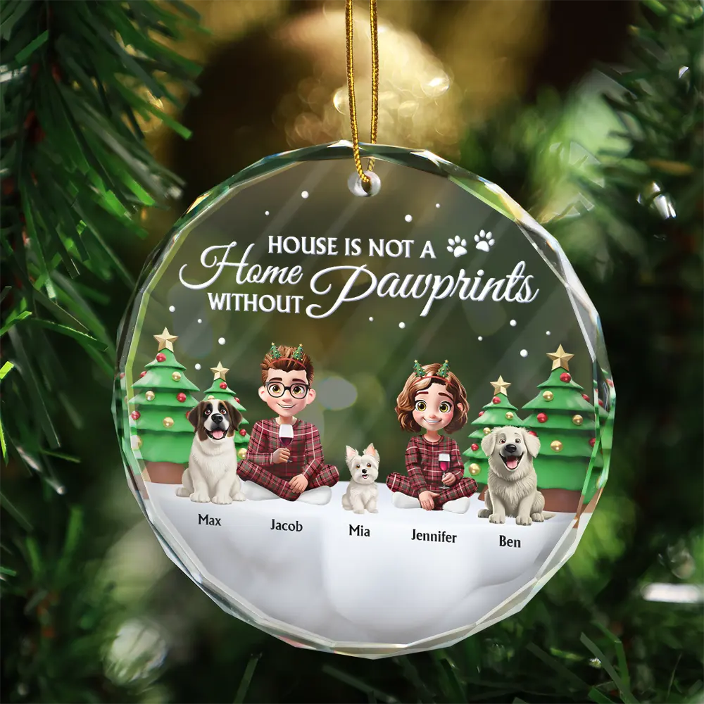 Not A Home Without Pawprints - Personalized Circle Glass Ornament - Image 3