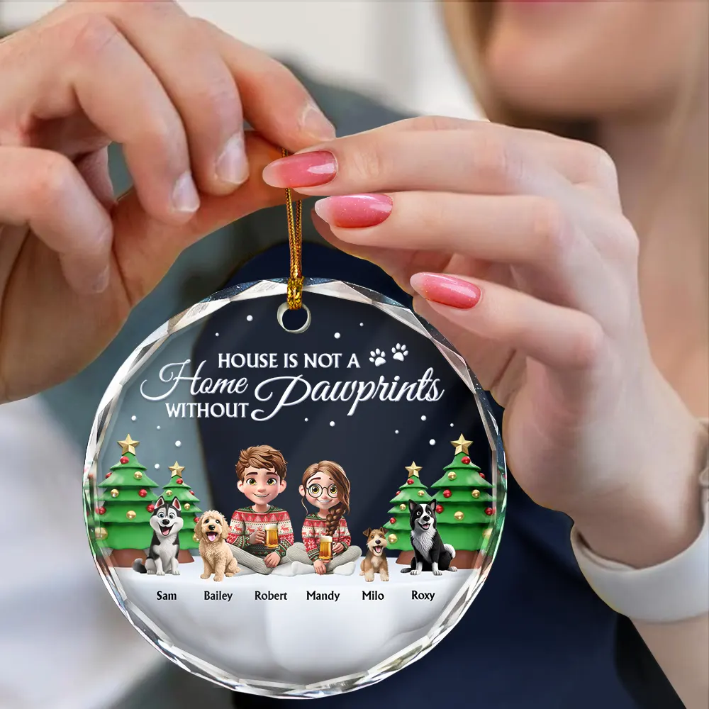 Not A Home Without Pawprints - Personalized Circle Glass Ornament - Image 4