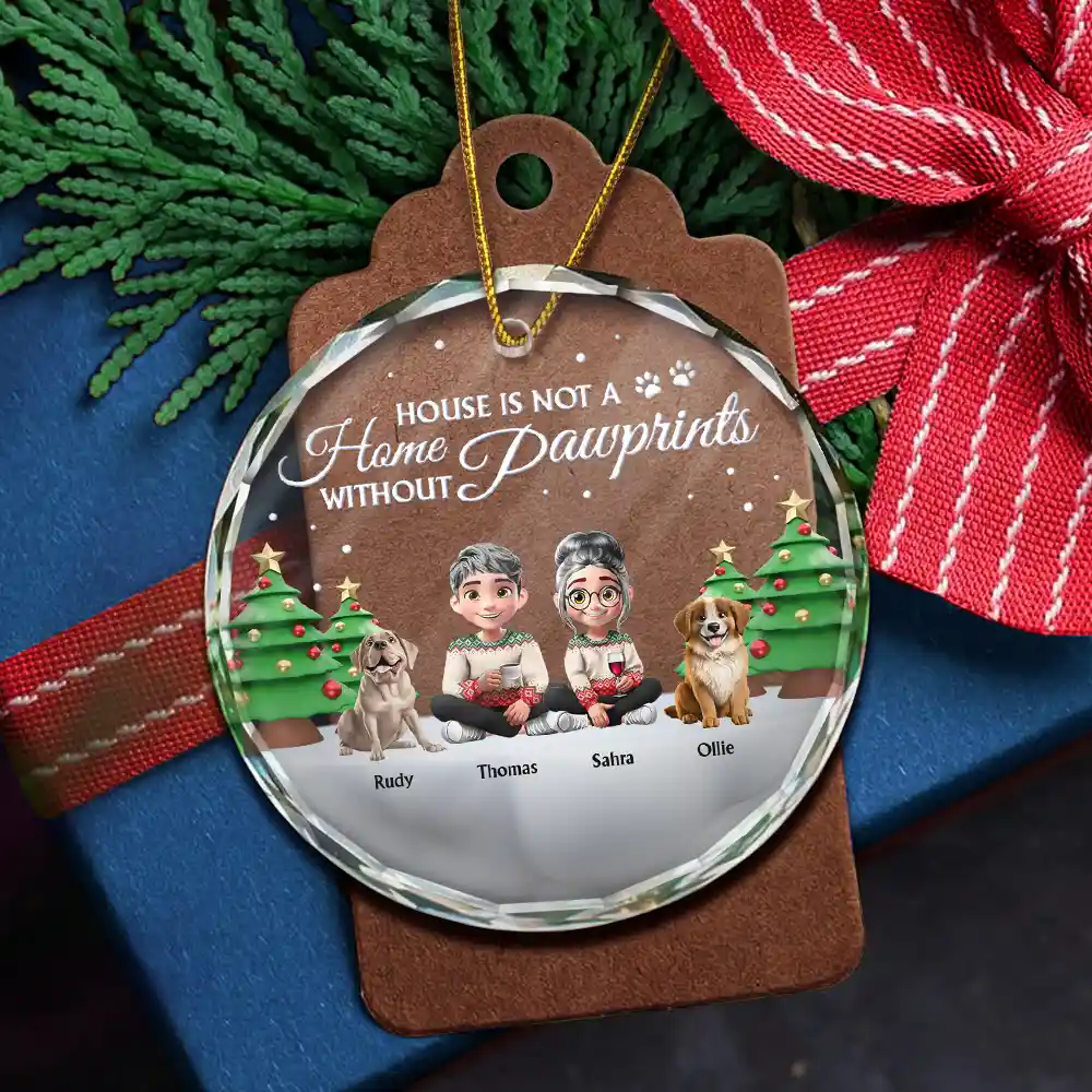 Not A Home Without Pawprints - Personalized Circle Glass Ornament - Image 5