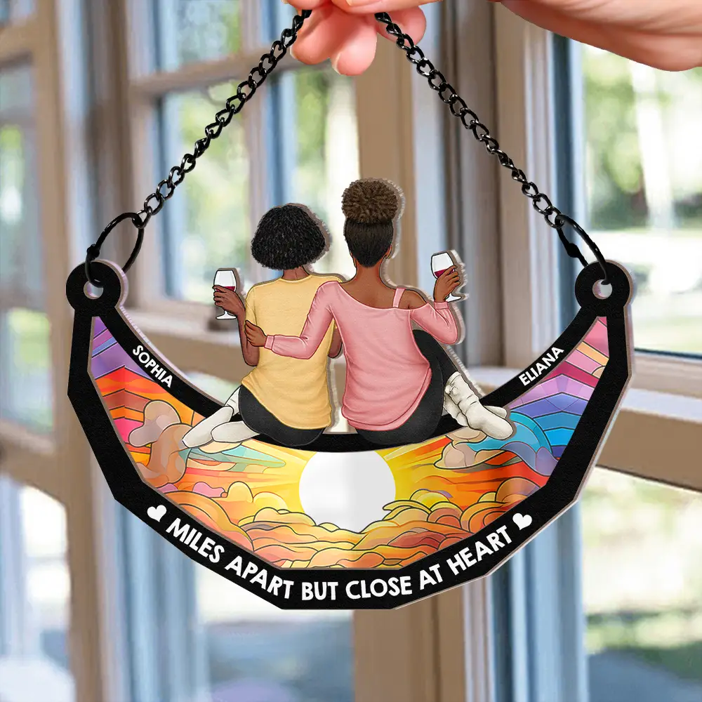 Not Sister By Blood But Sisters By Heart - Personalized Window Hanging Suncatcher Ornament - Image 2