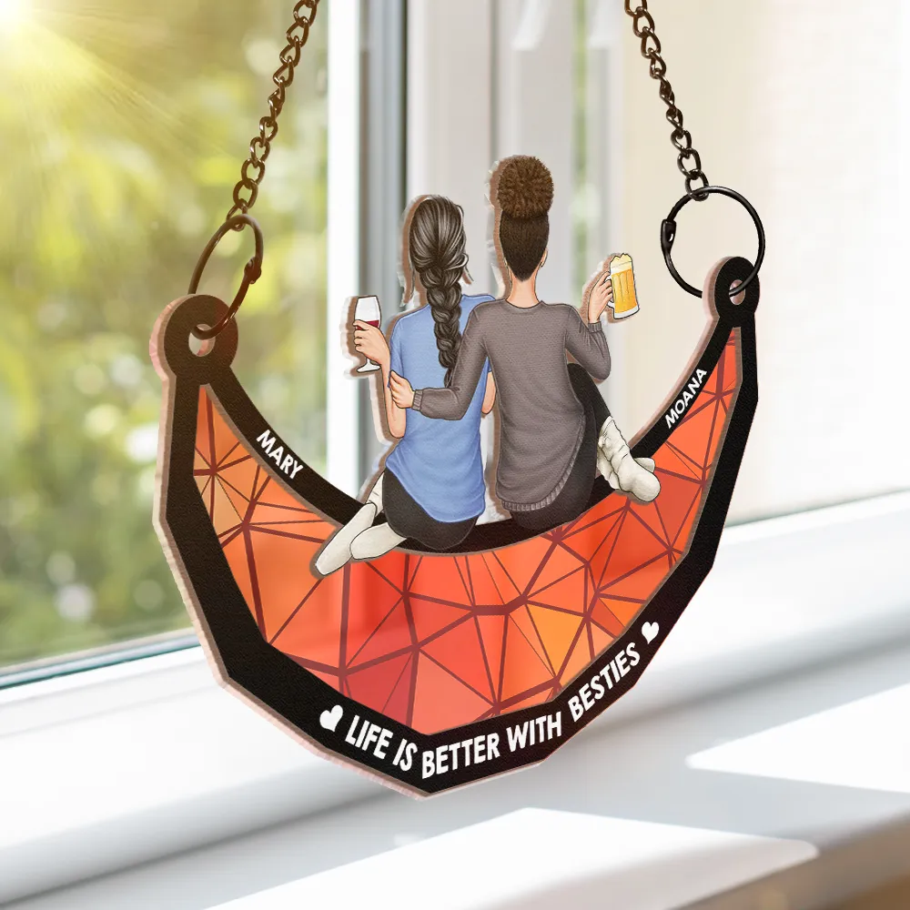Not Sister By Blood But Sisters By Heart - Personalized Window Hanging Suncatcher Ornament - Image 3