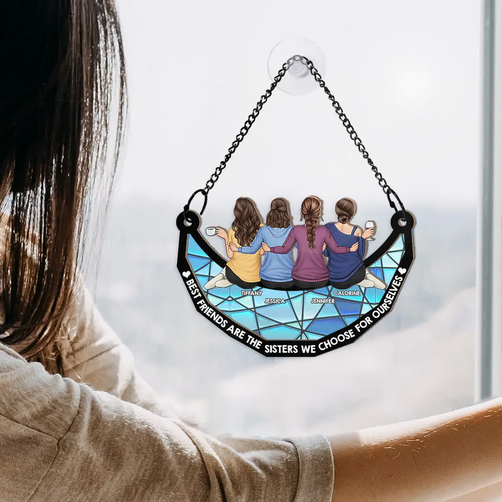 Not Sister By Blood But Sisters By Heart - Personalized Window Hanging Suncatcher Ornament - Image 4