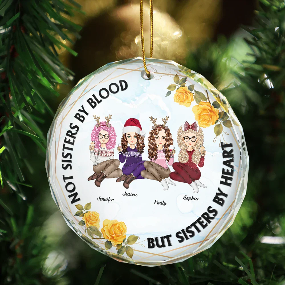 Not Sisters By Blood Besties - Personalized Circle Glass Ornament - Image 3