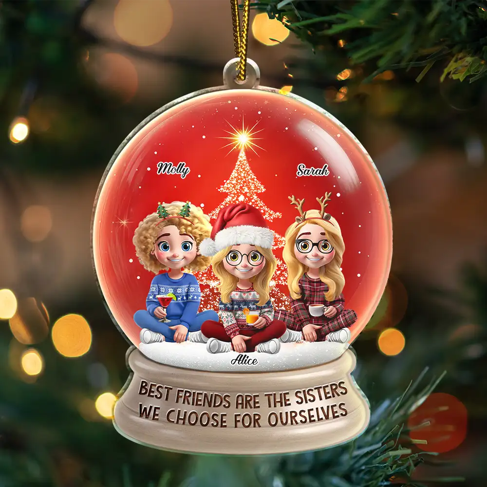 Not Sisters By Blood But Sisters By Heart 3D Effect Besties - Personalized Custom Shaped Acrylic Ornament - Image 3