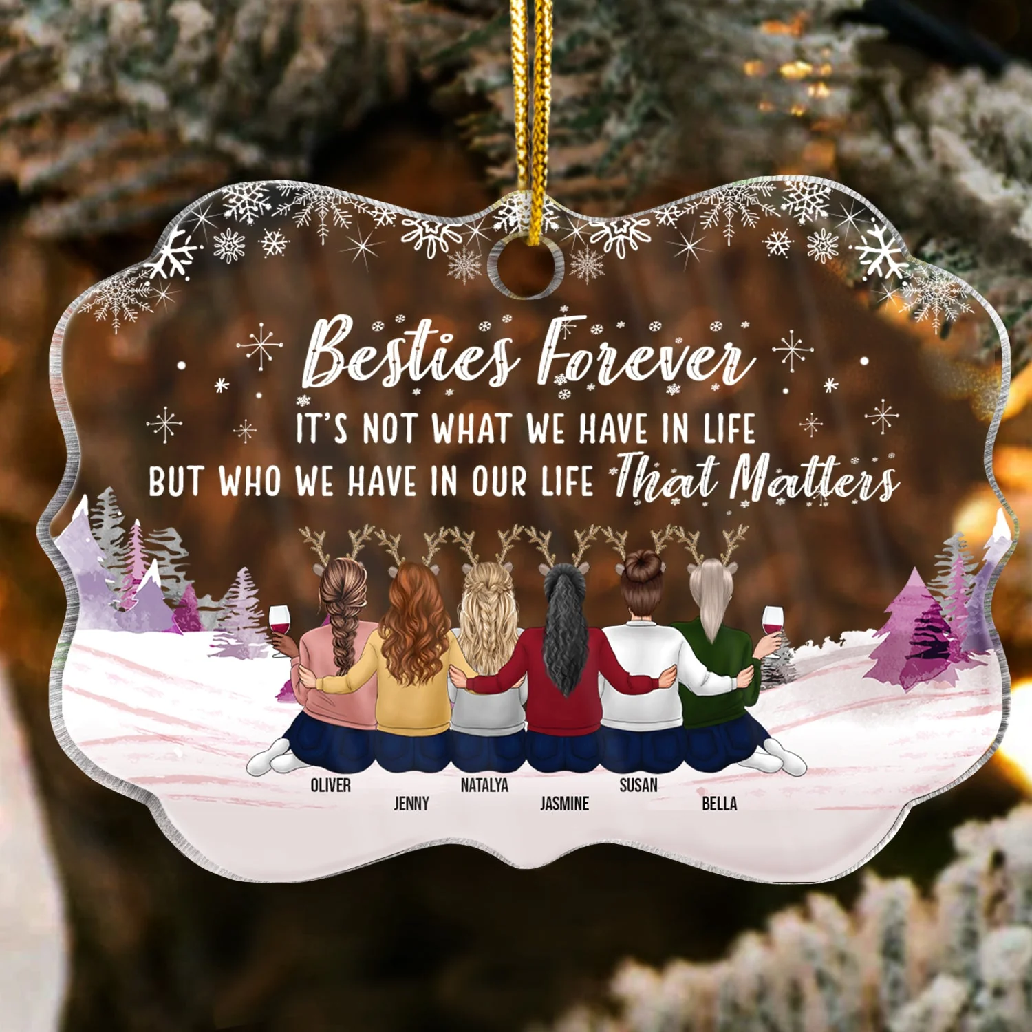 Not Sisters By Blood But Sisters By Heart - Christmas Gift For Bestie - Personalized Custom Medallion Acrylic Ornament - Image 2