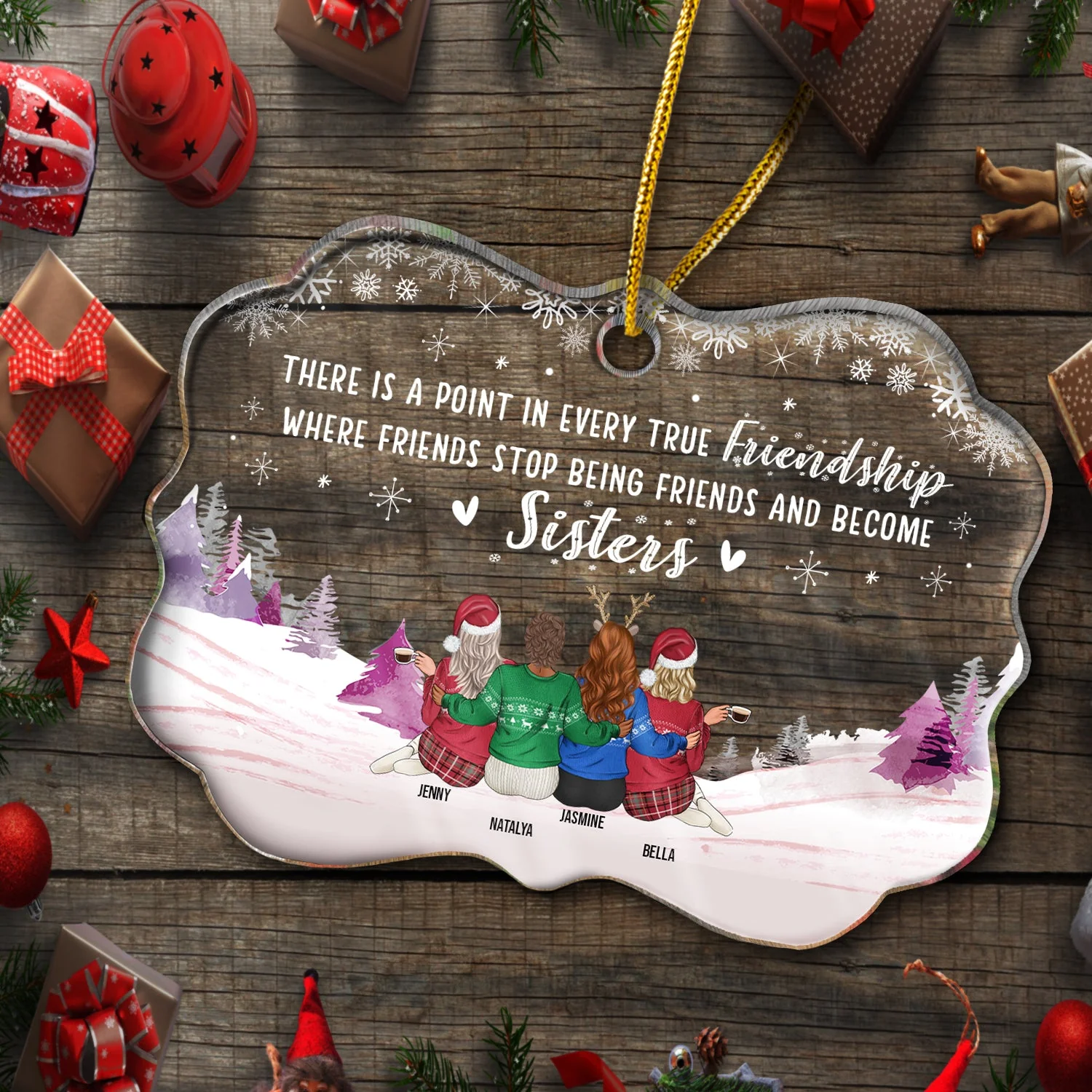 Not Sisters By Blood But Sisters By Heart - Christmas Gift For Bestie - Personalized Custom Medallion Acrylic Ornament - Image 4