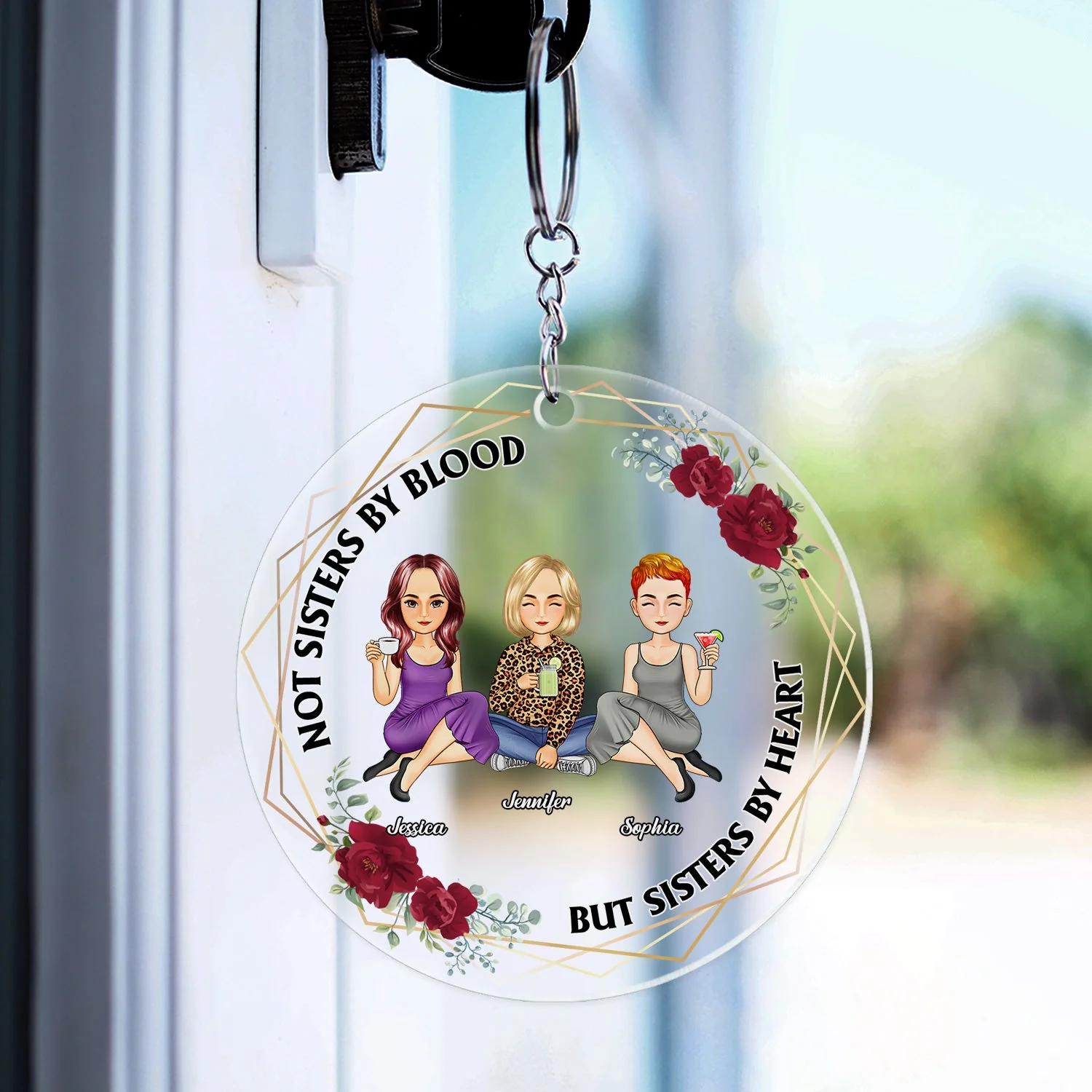 Not Sisters By Blood But Sisters By Heart - Gift For Besties - Personalized Acrylic Keychain - Image 3