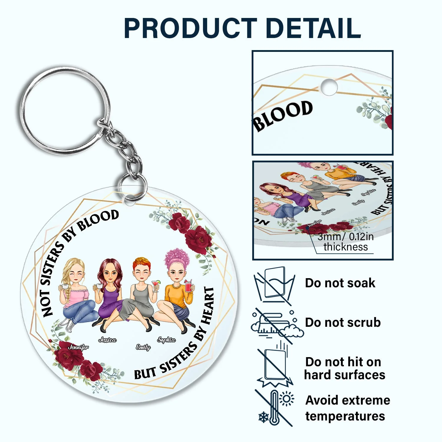 Not Sisters By Blood But Sisters By Heart - Gift For Besties - Personalized Acrylic Keychain - Image 5