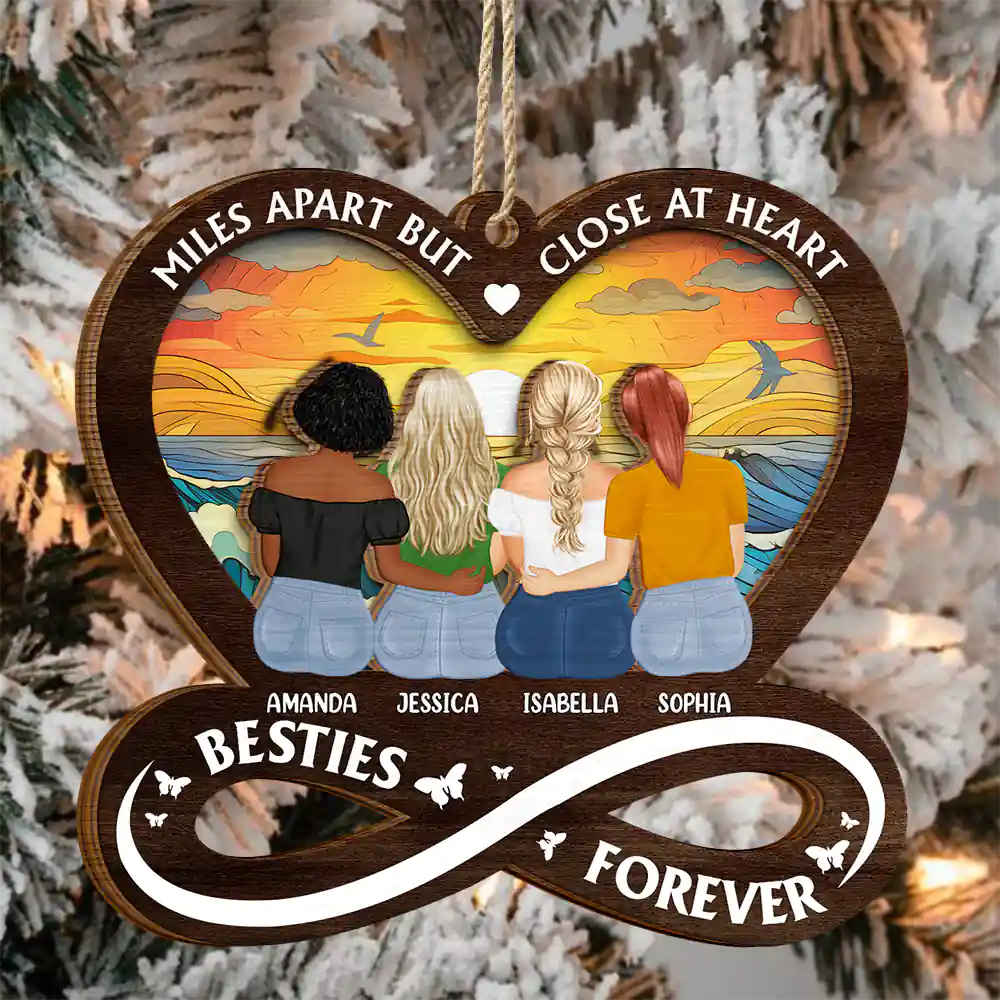 Not Sisters By Blood But Sisters By Heart - Personalized 2-Layered Wooden Ornament - Image 3