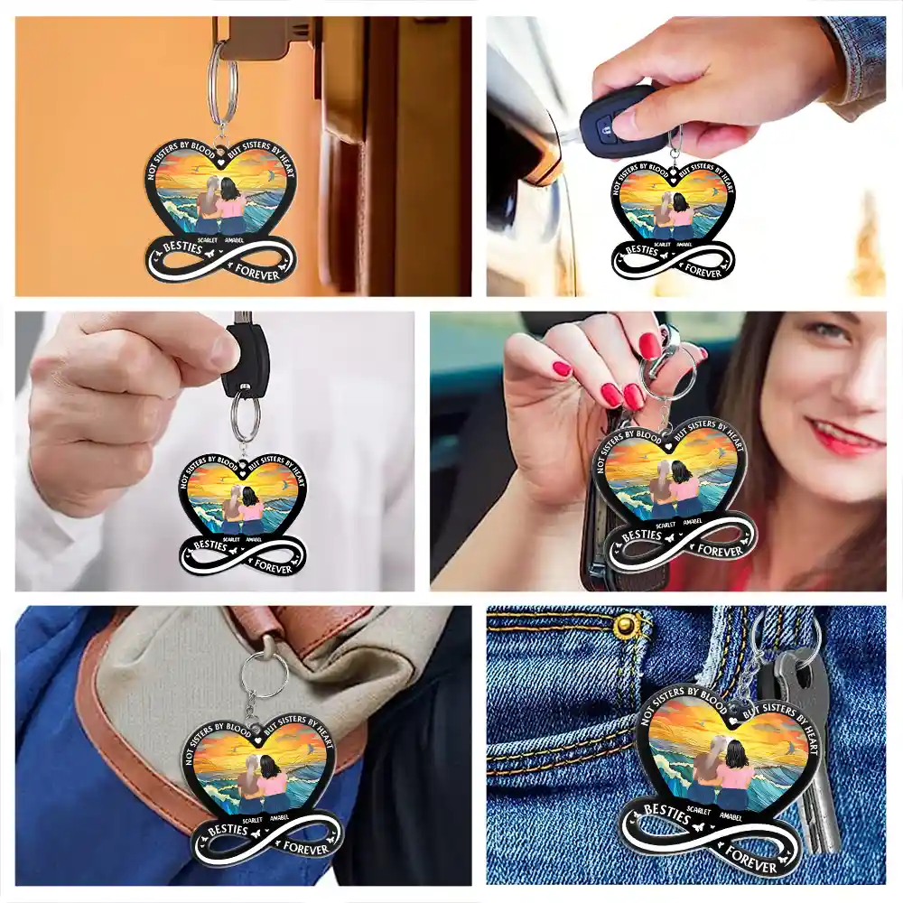 Not Sisters By Blood But Sisters By Heart - Personalized Acrylic Keychain - Image 6