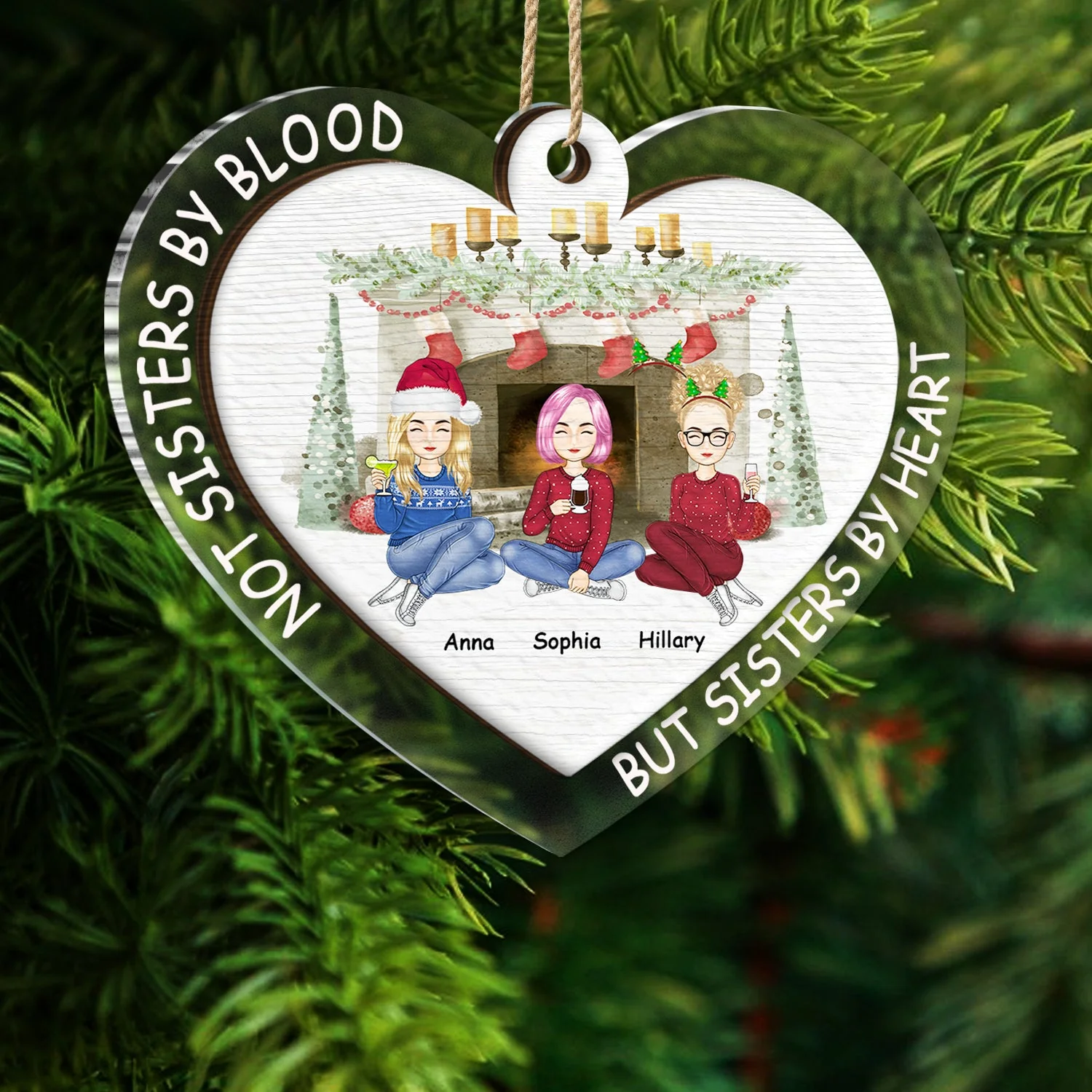 Not Sisters By Blood - Christmas Gift For Besties - Personalized 2-Layered Mix Ornament - Image 5