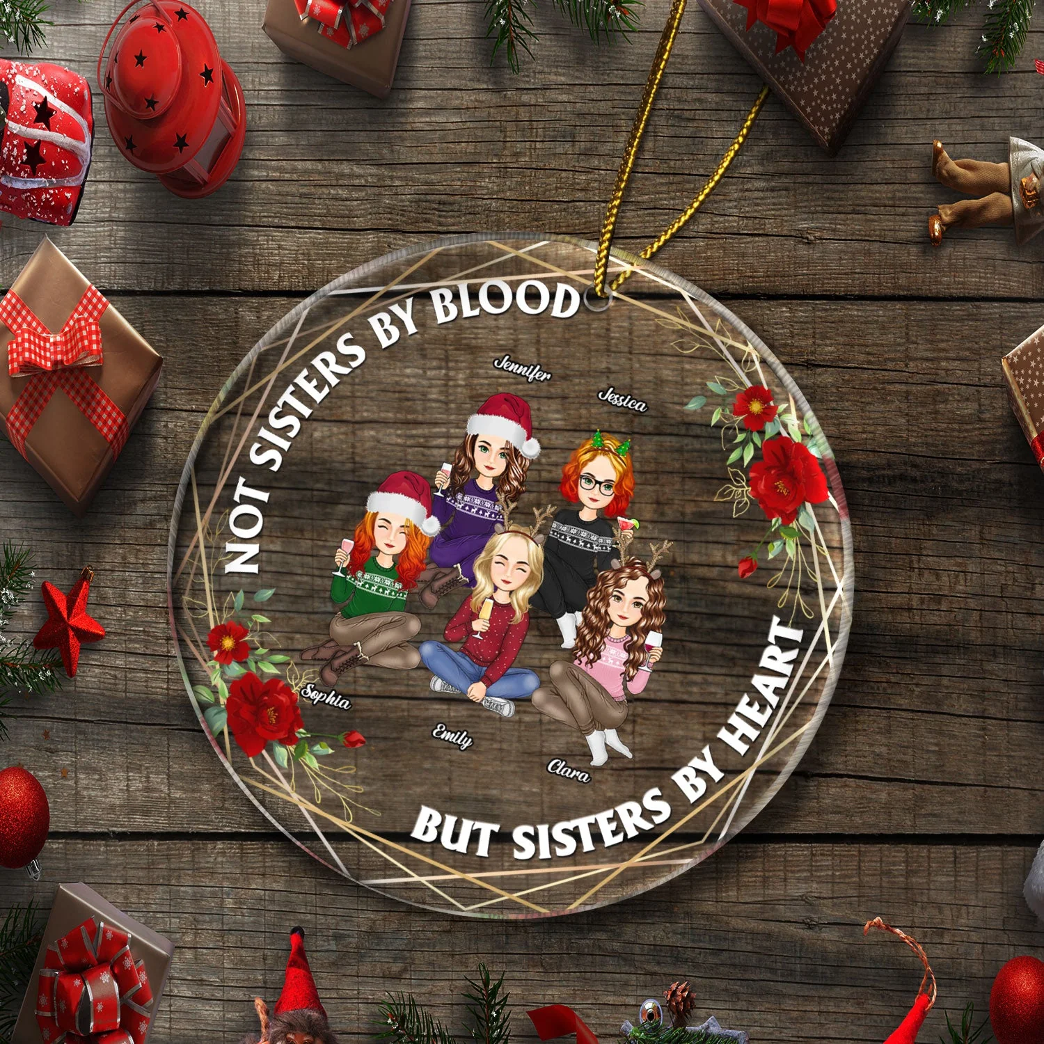 Not Sisters By Blood - Christmas Gift For Besties - Personalized Circle Acrylic Ornament - Image 5