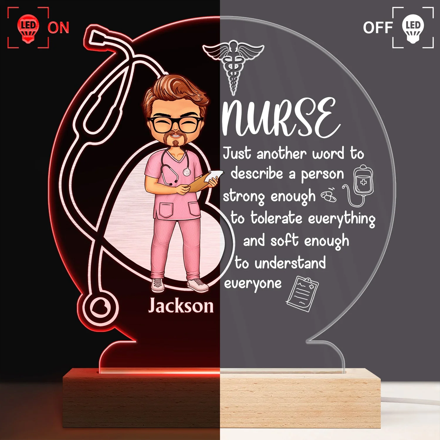 Nurse A Person Strong Enough To Tolerate Everything - Gift For Nurses - Personalized Custom 3D Led Light Wooden Base - Image 3