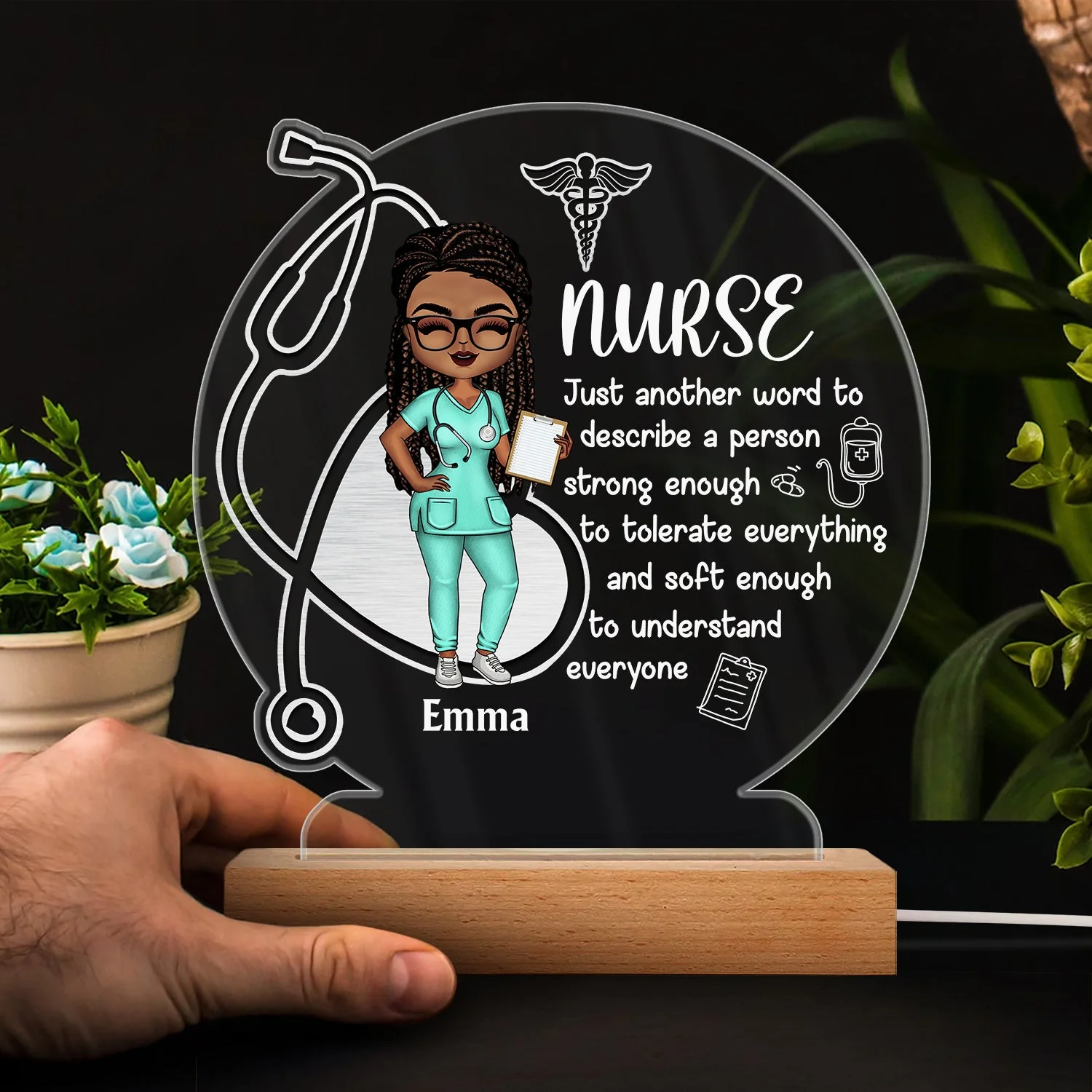 Nurse A Person Strong Enough To Tolerate Everything - Gift For Nurses - Personalized Custom 3D Led Light Wooden Base - Image 4