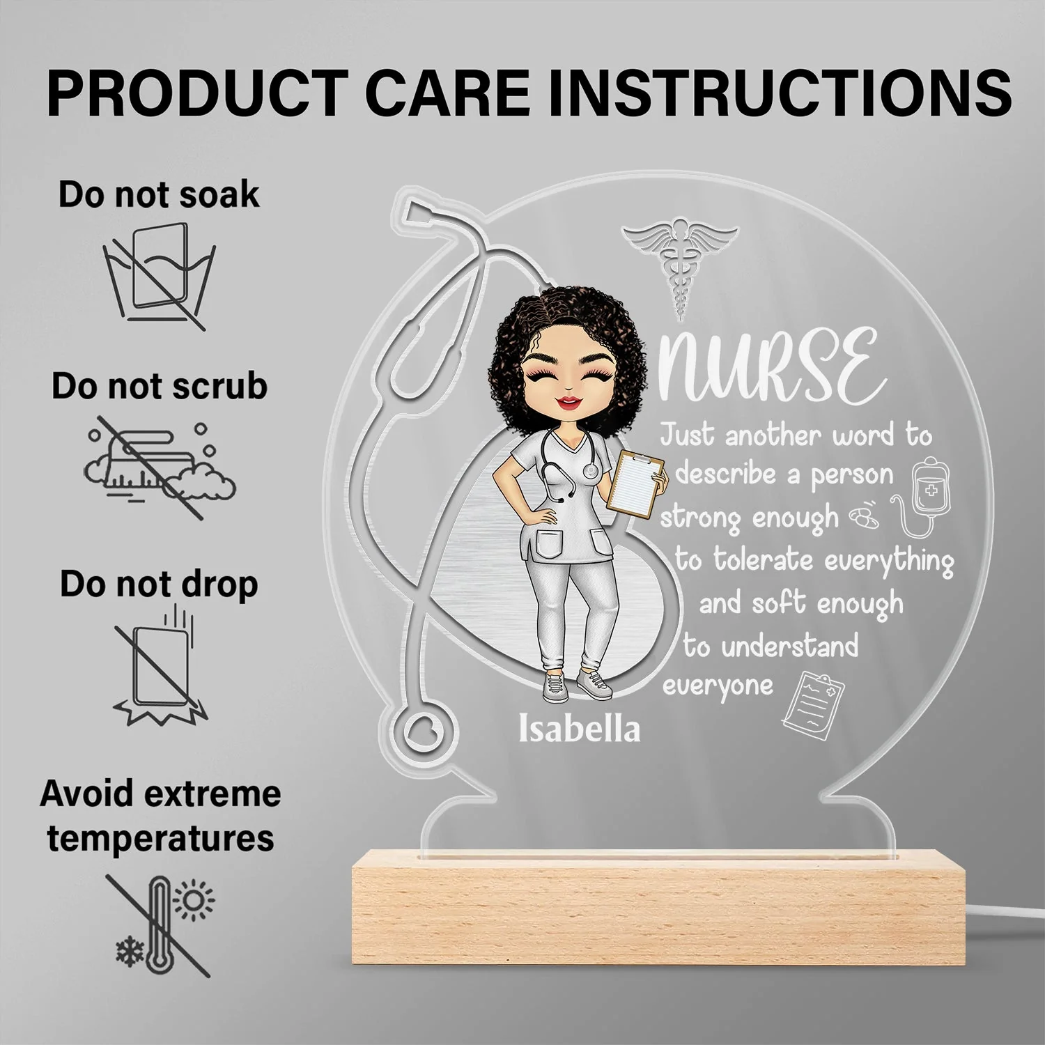 Nurse A Person Strong Enough To Tolerate Everything - Gift For Nurses - Personalized Custom 3D Led Light Wooden Base - Image 6