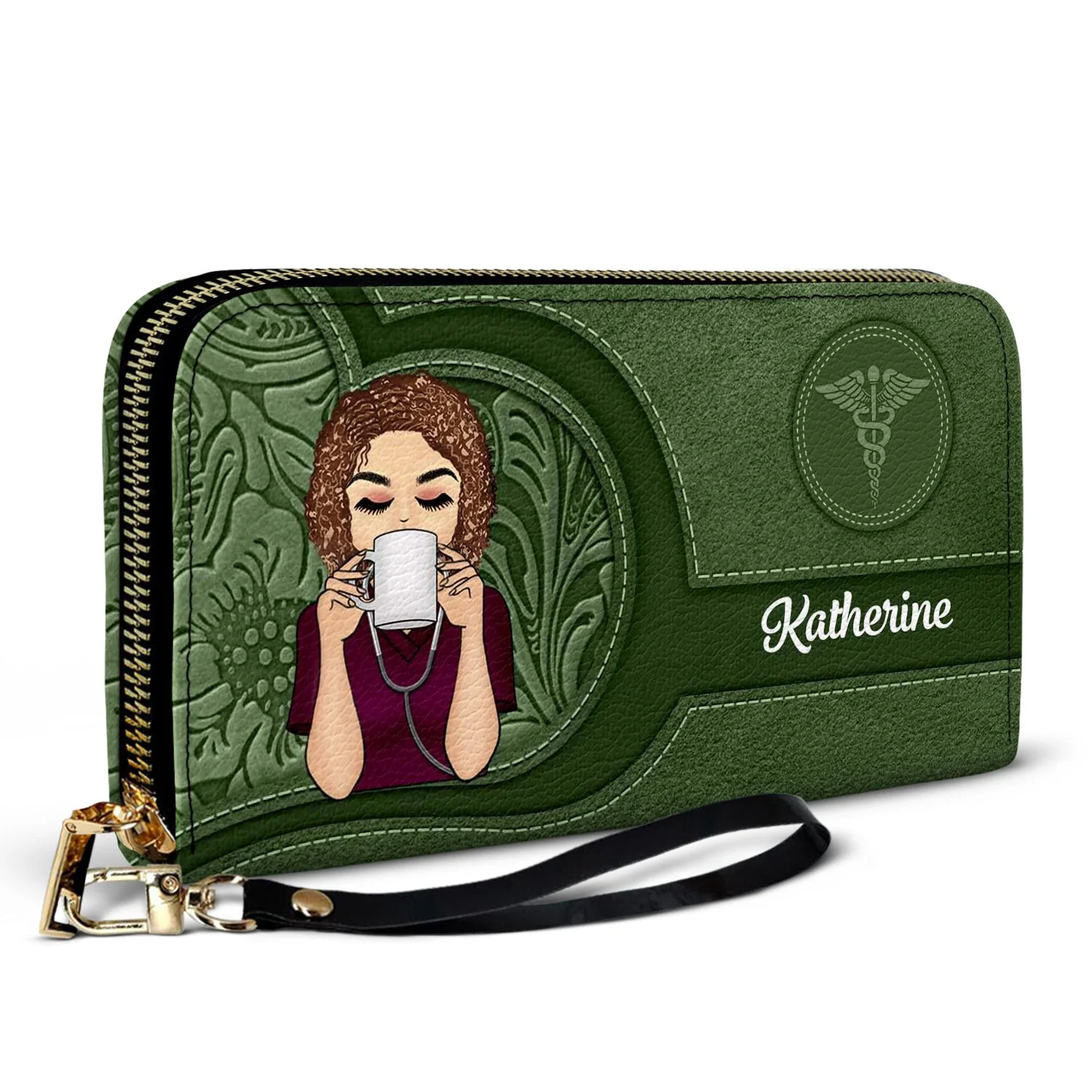 Nurse Aesthetic Pattern - Birthday, Loving Gift For Nurse - Personalized Leather Long Wallet - Image 2