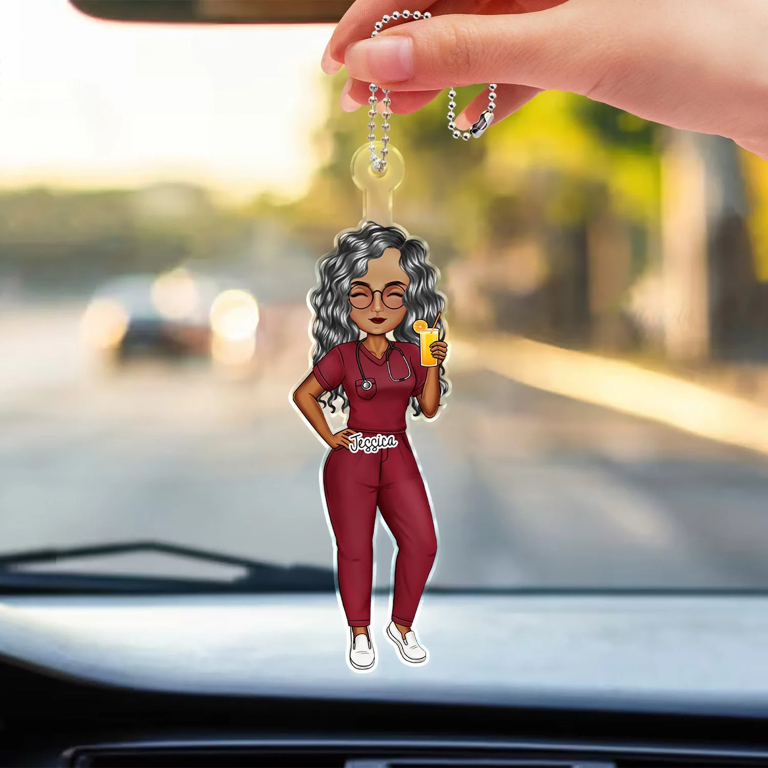 Nurse Cartoon Vector - Gift For Nurse - Personalized Acrylic Car Hanger - Image 3