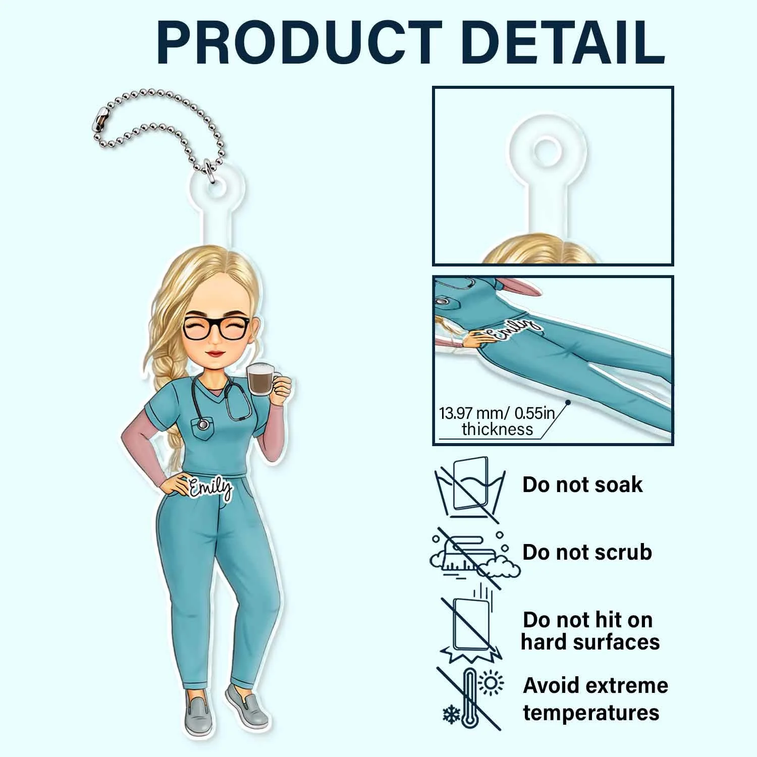 Nurse Cartoon Vector - Gift For Nurse - Personalized Acrylic Car Hanger - Image 5