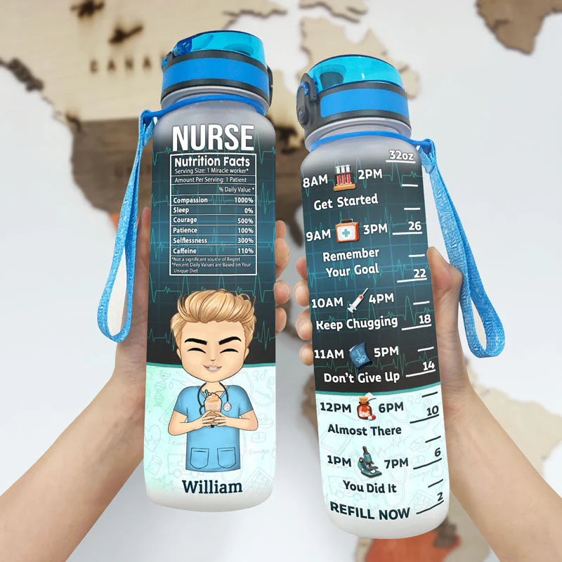 Nurse Drink Water & Stab People - Personalized Custom Water Tracker Bottle - Image 3