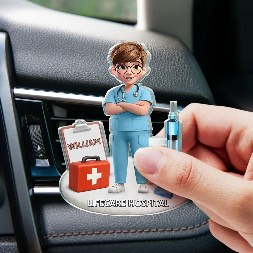 Nurse Happy On The Road - Personalized Acrylic Car Vent Clip - Image 4