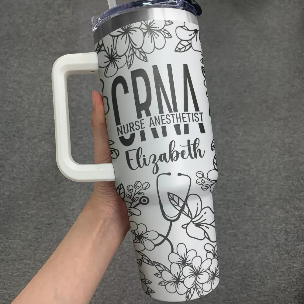 Nurse Job Title Flower Pattern - Personalized Engraved 40oz Tumbler - Image 3