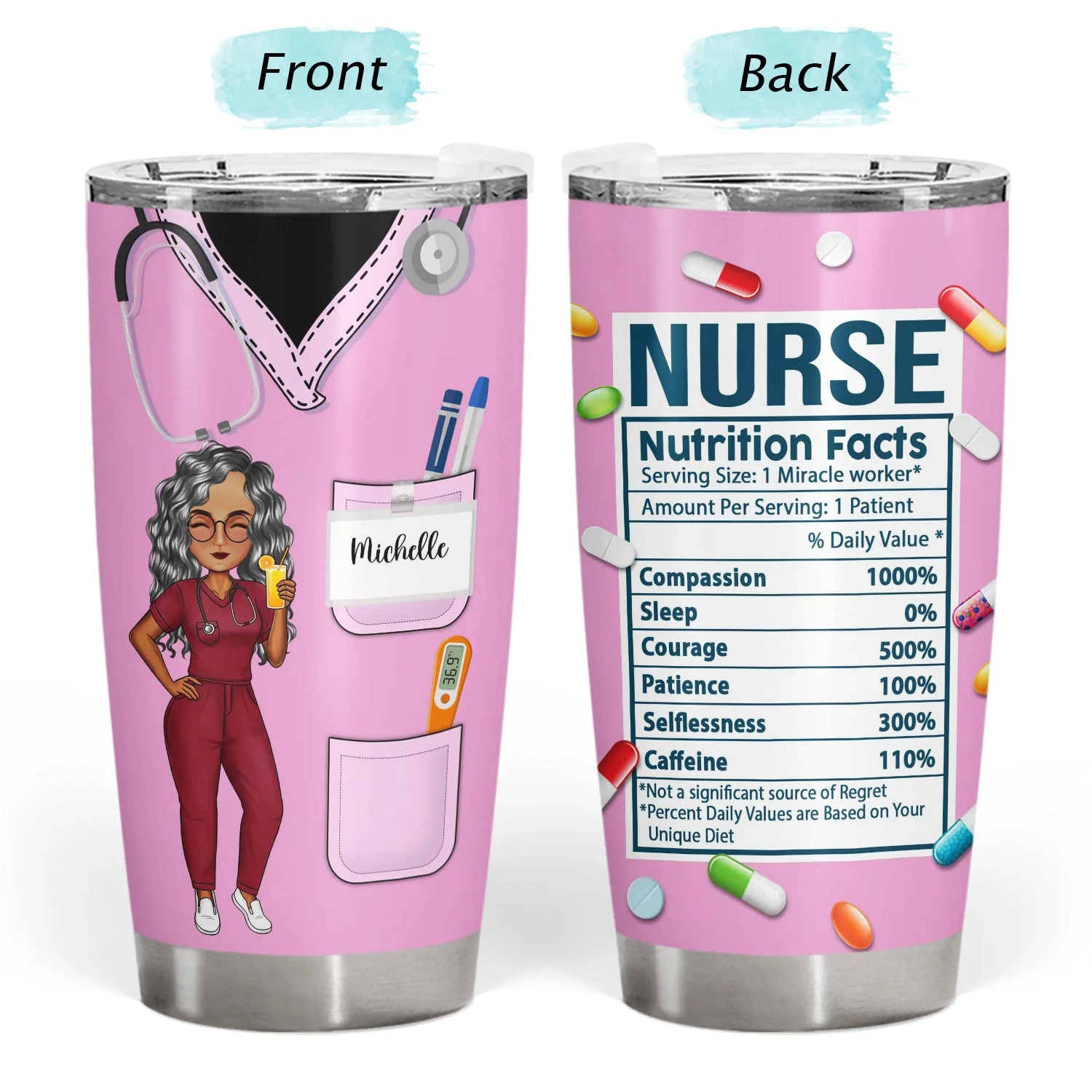 Nurse Nutrition Facts New Version - Gift For Nurses - Personalized Tumbler - Image 3