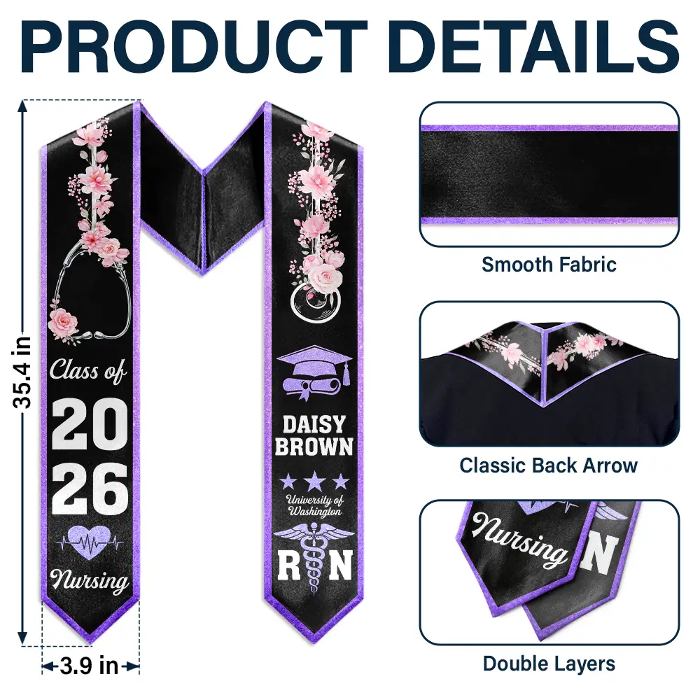 Nursing Flower Graduation - Personalized Stoles - Image 5