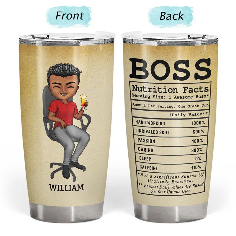 Nutrition Facts Hard Working Unrivaled Skill - Gift For Boss - Personalized Custom Tumbler - Image 3