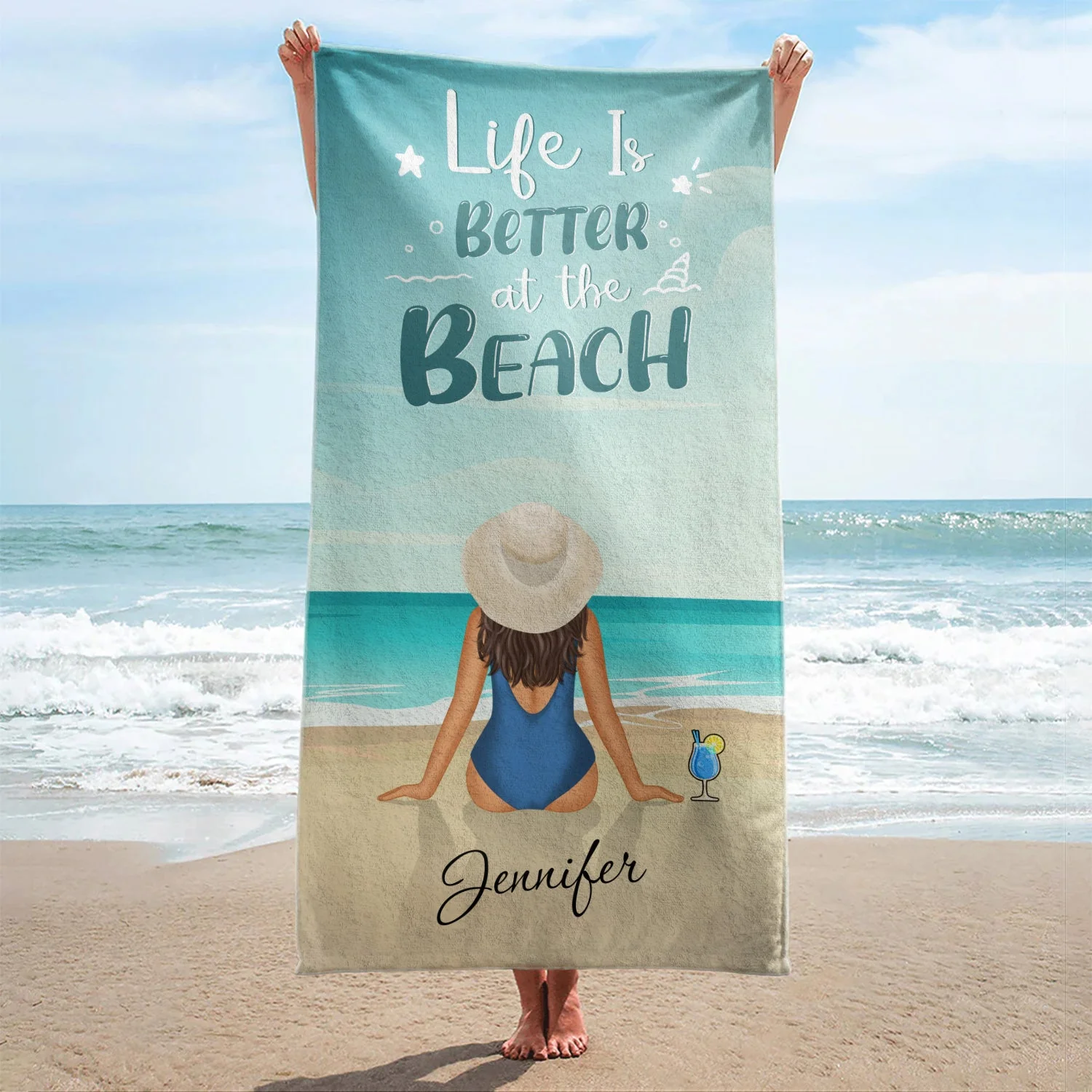 Ocean Air Salty Hair - Gift For Women Who Love The Beach - Personalized Custom Beach Towel - Image 2