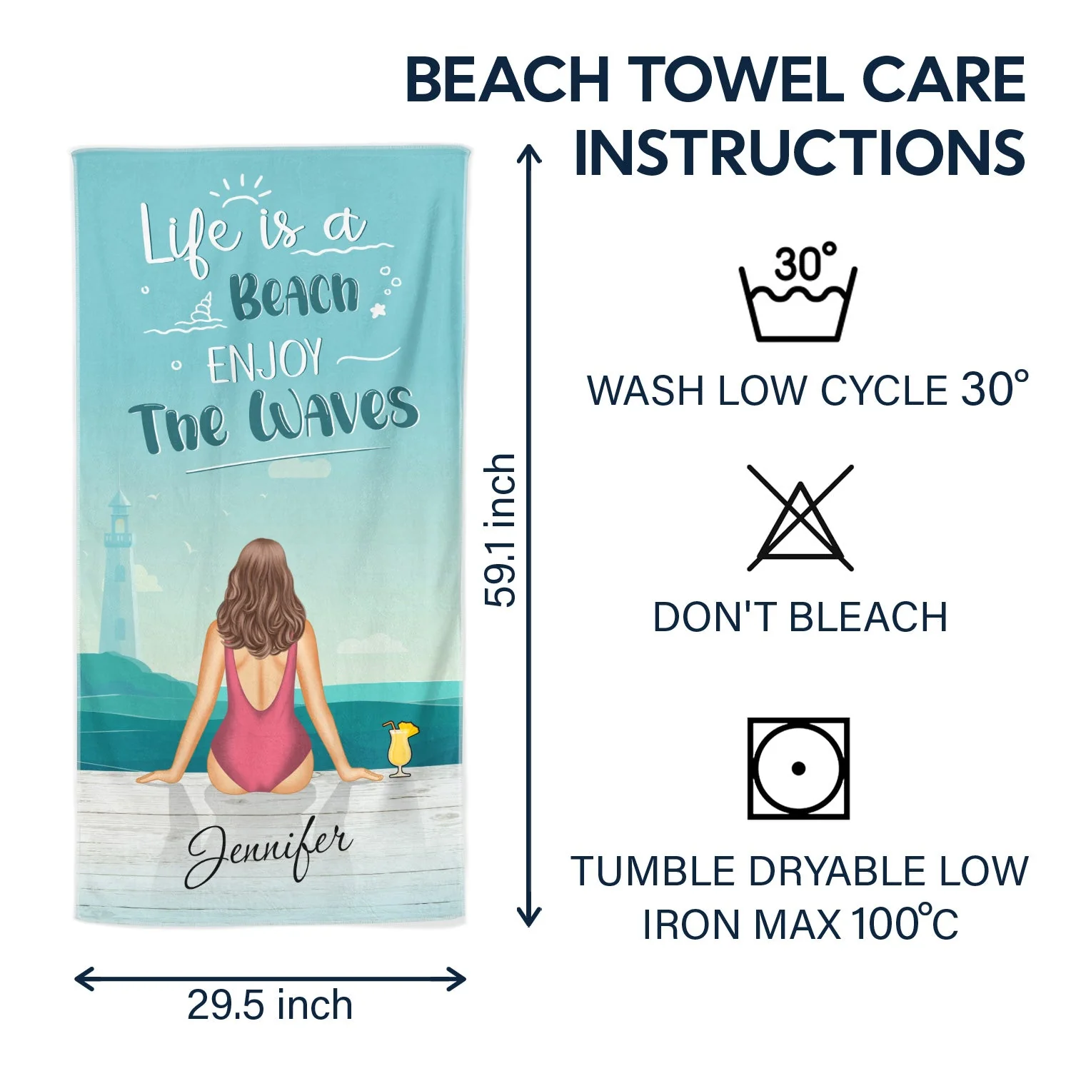 Ocean Air Salty Hair - Gift For Women Who Love The Beach - Personalized Custom Beach Towel - Image 6