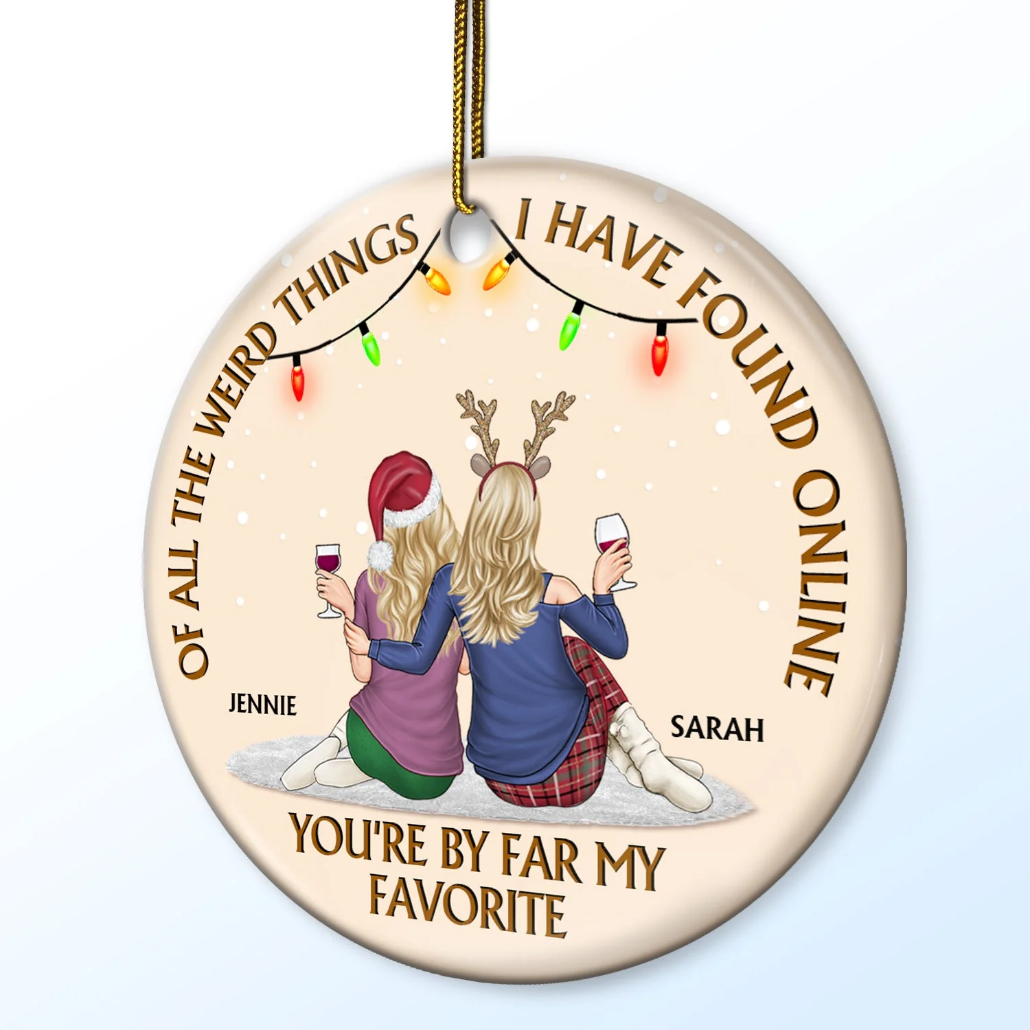 Of All The Weird Things - Anniversary, Christmas Gift For Couples, Husband, Wife - Personalized Circle Ceramic Ornament - Image 2