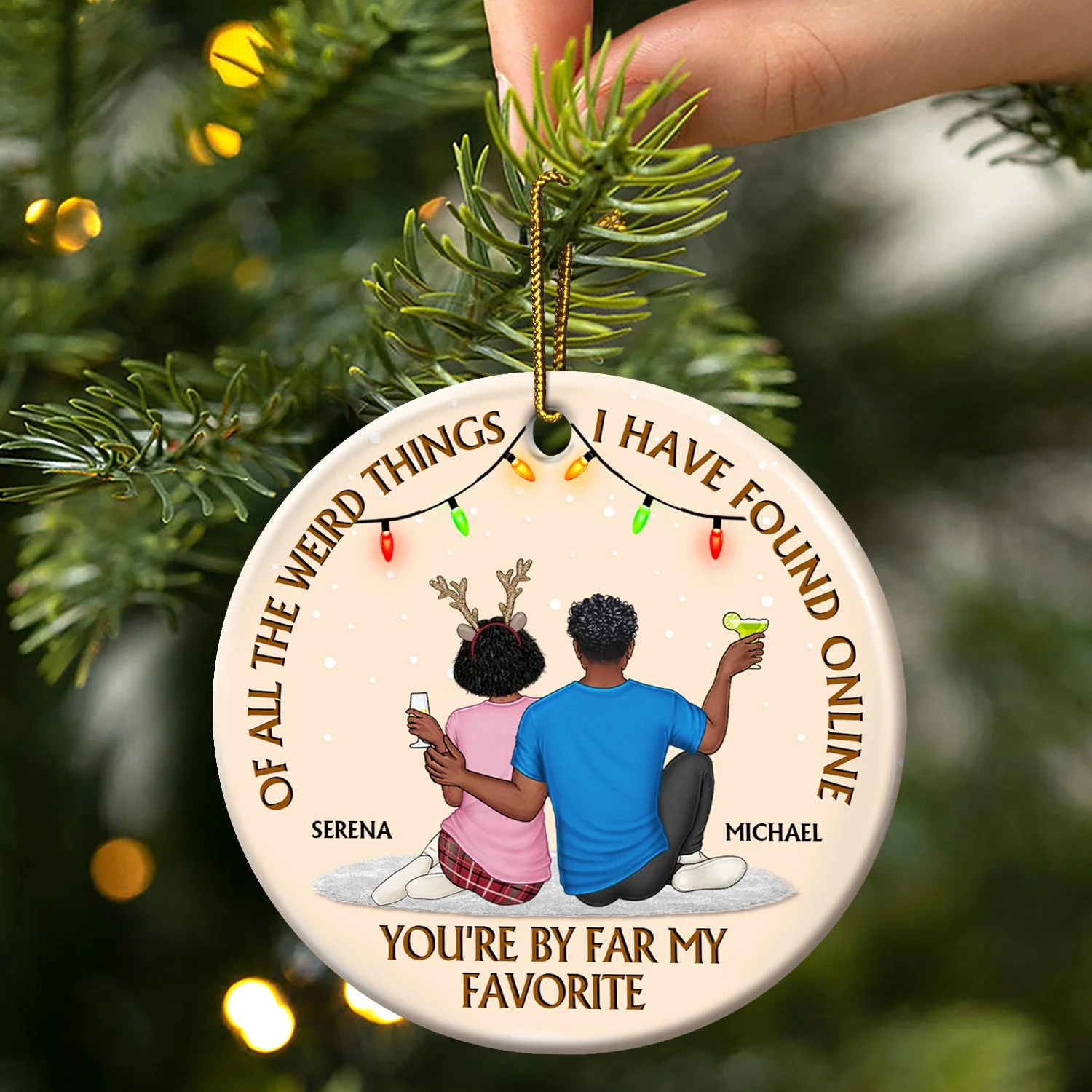 Of All The Weird Things - Anniversary, Christmas Gift For Couples, Husband, Wife - Personalized Circle Ceramic Ornament - Image 3