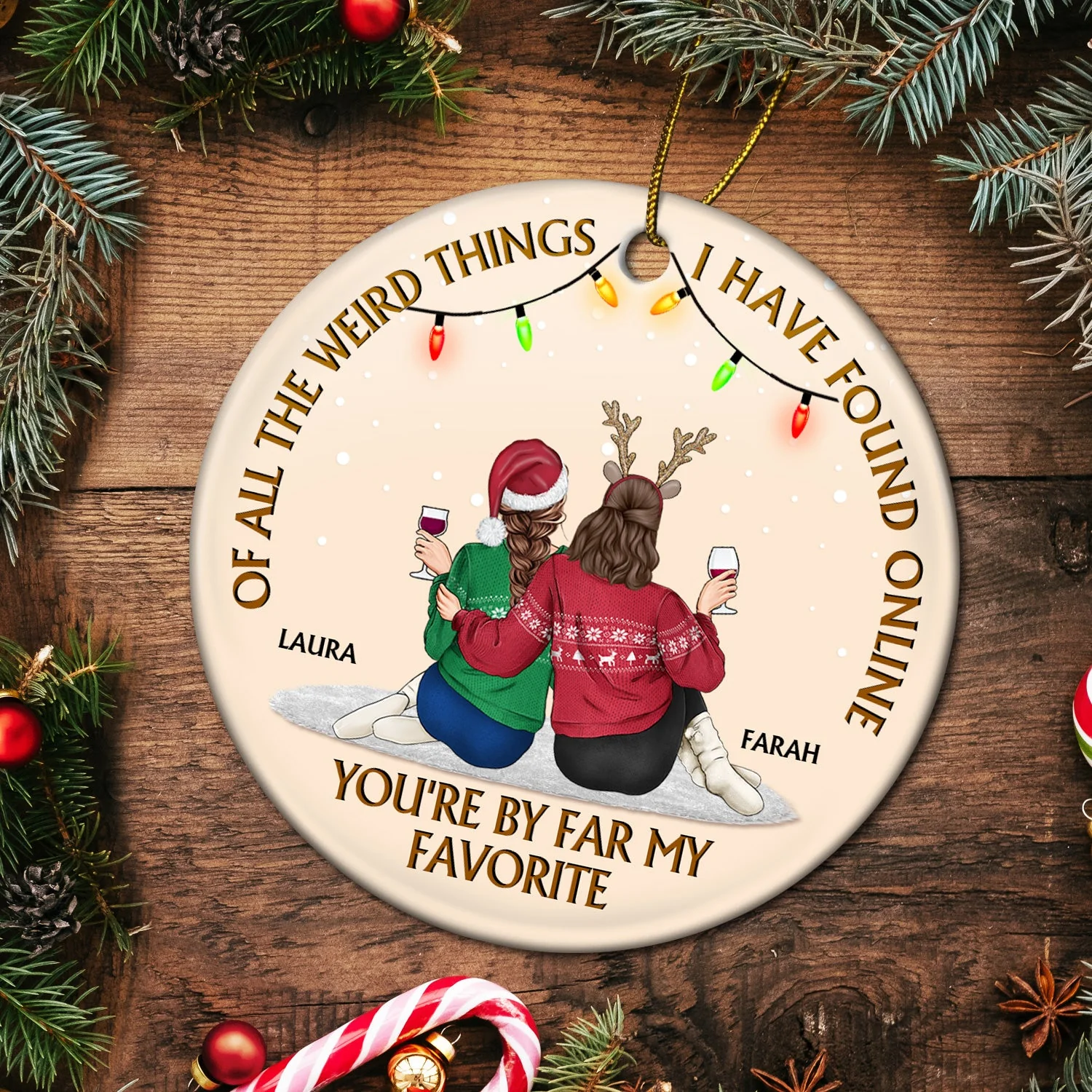 Of All The Weird Things - Anniversary, Christmas Gift For Couples, Husband, Wife - Personalized Circle Ceramic Ornament - Image 5