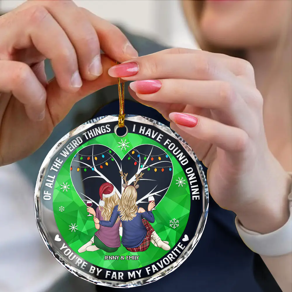 Of All The Weird Things Back View Couple - Personalized Circle Glass Ornament - Image 4