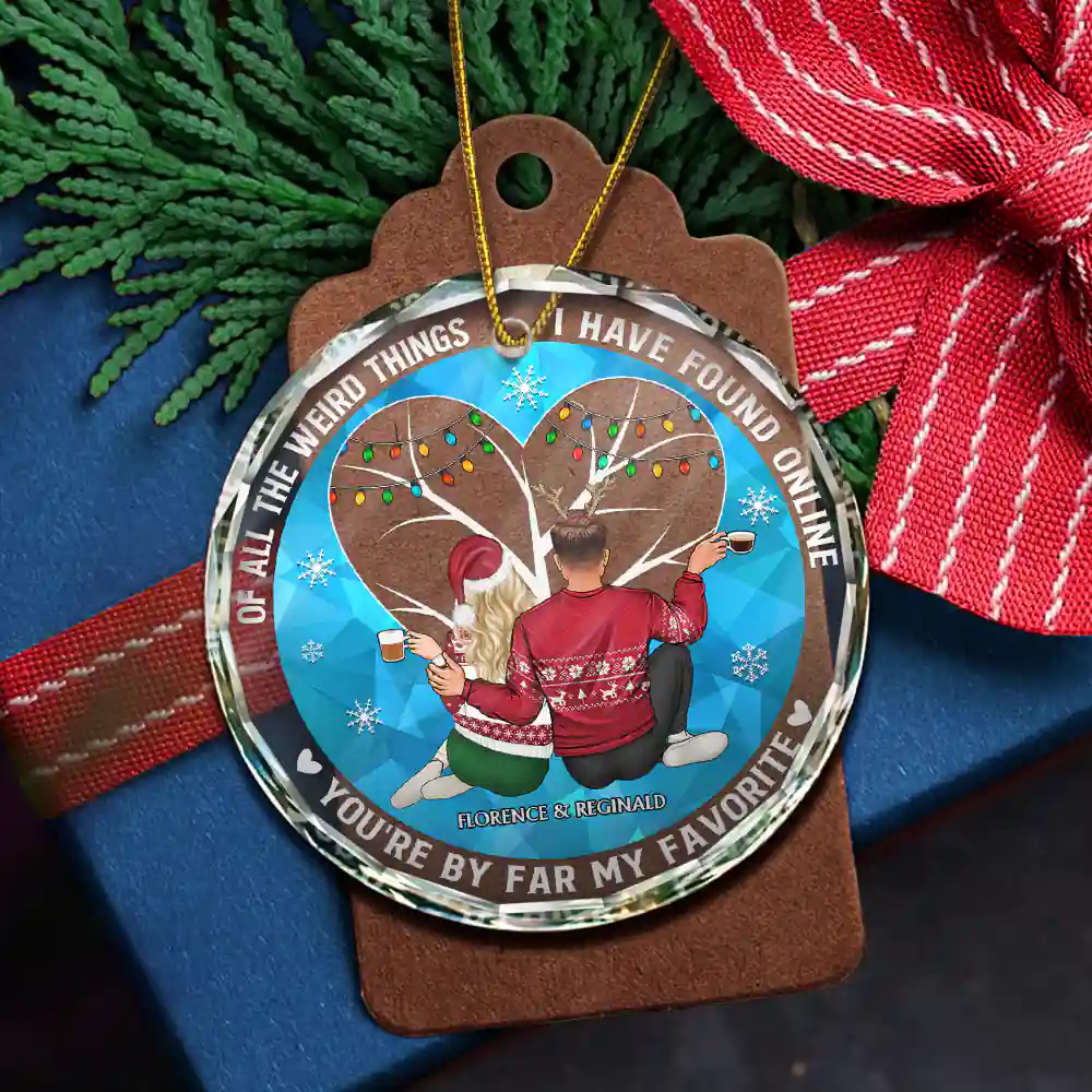 Of All The Weird Things Back View Couple - Personalized Circle Glass Ornament - Image 5